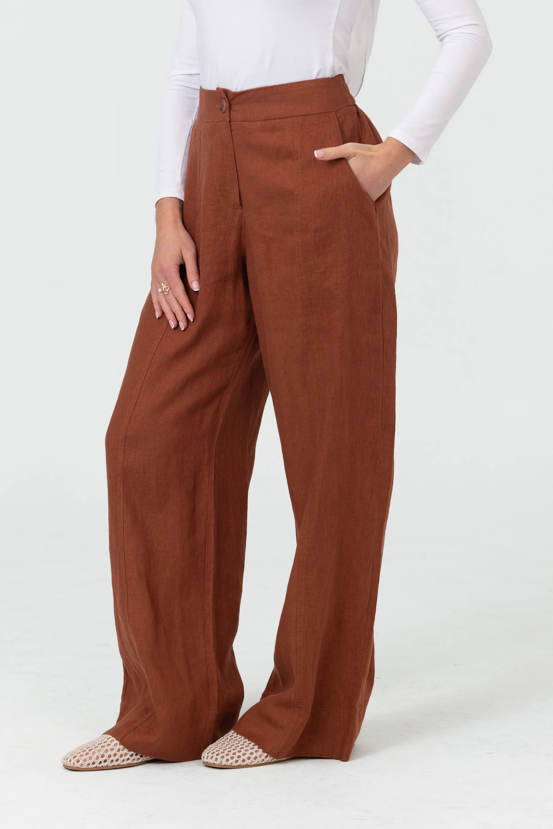 Anaya Wide Leg Pants - Clay