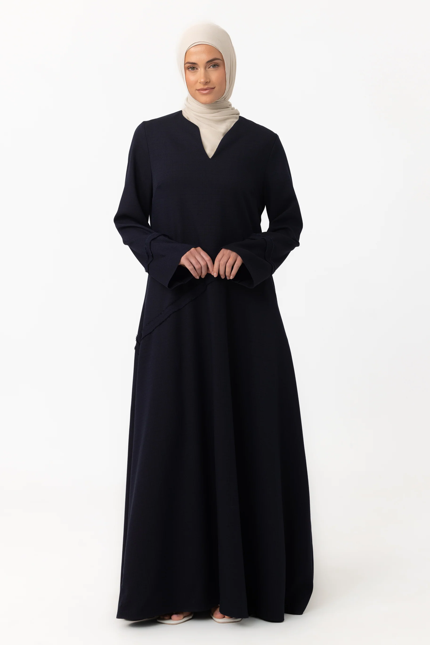Asymmetric Frayed Abaya - Midnight Blue - Image 3