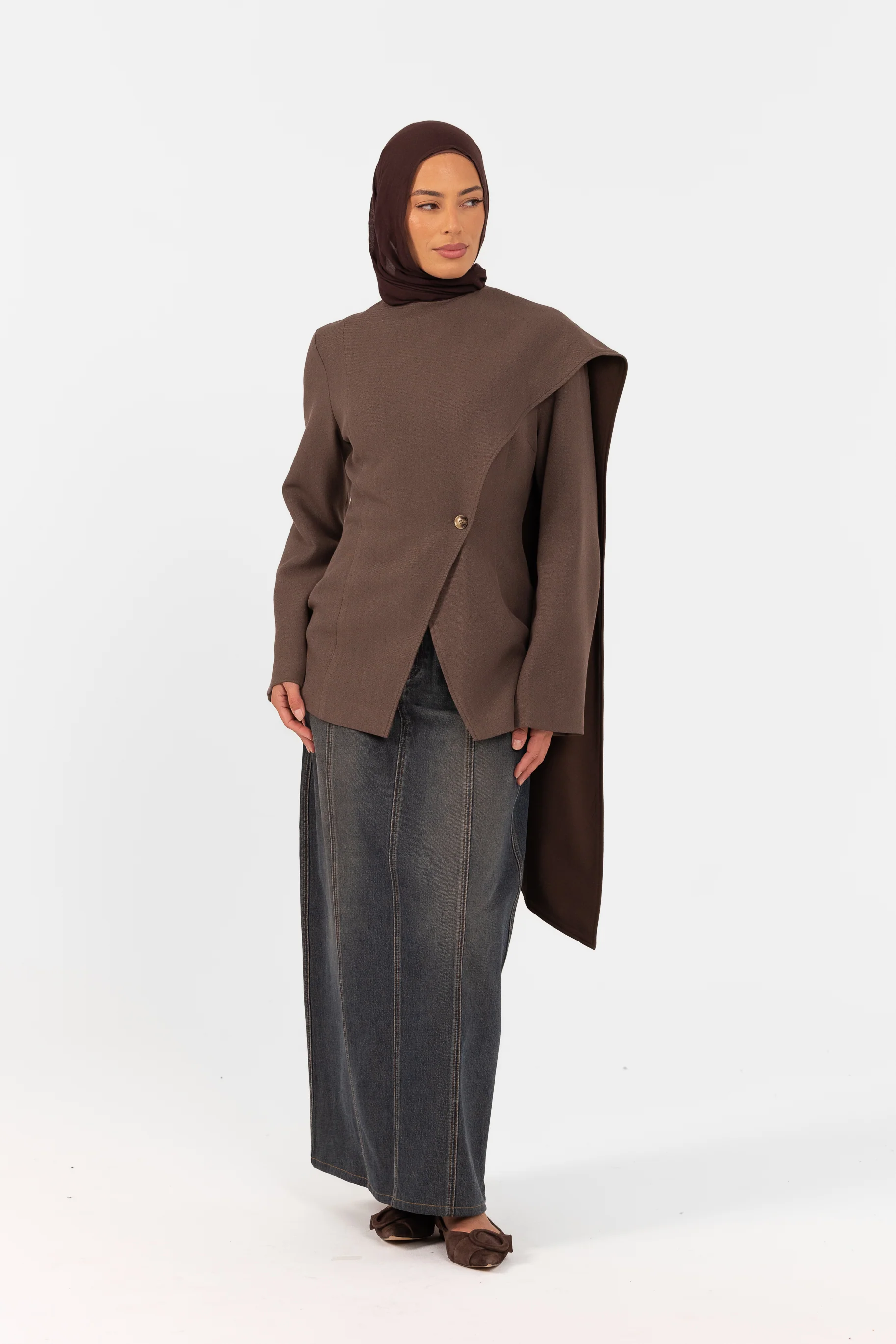 Autumn Shawl Jacket - Brown - Image 3