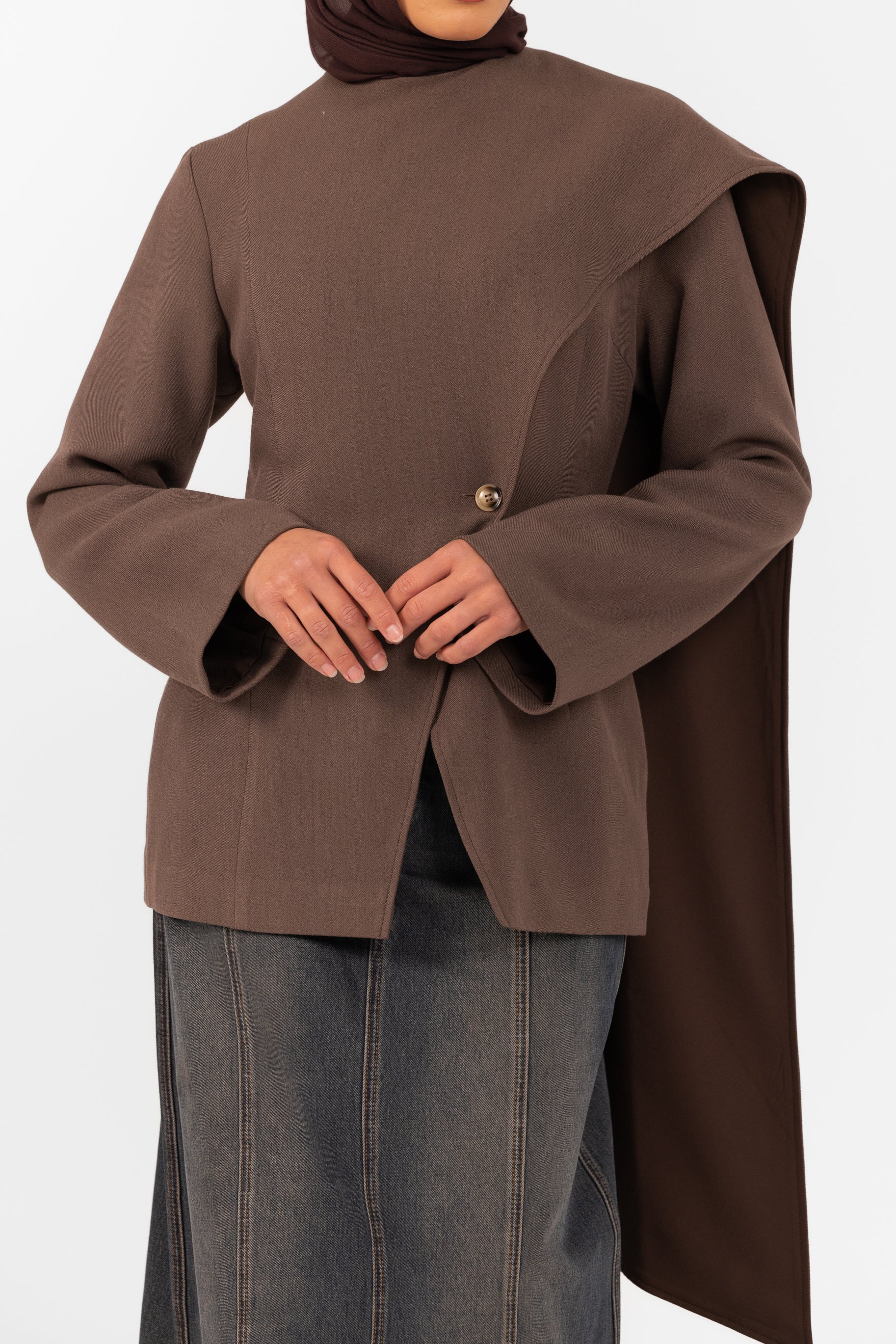 Autumn Shawl Jacket - Brown - Image 4