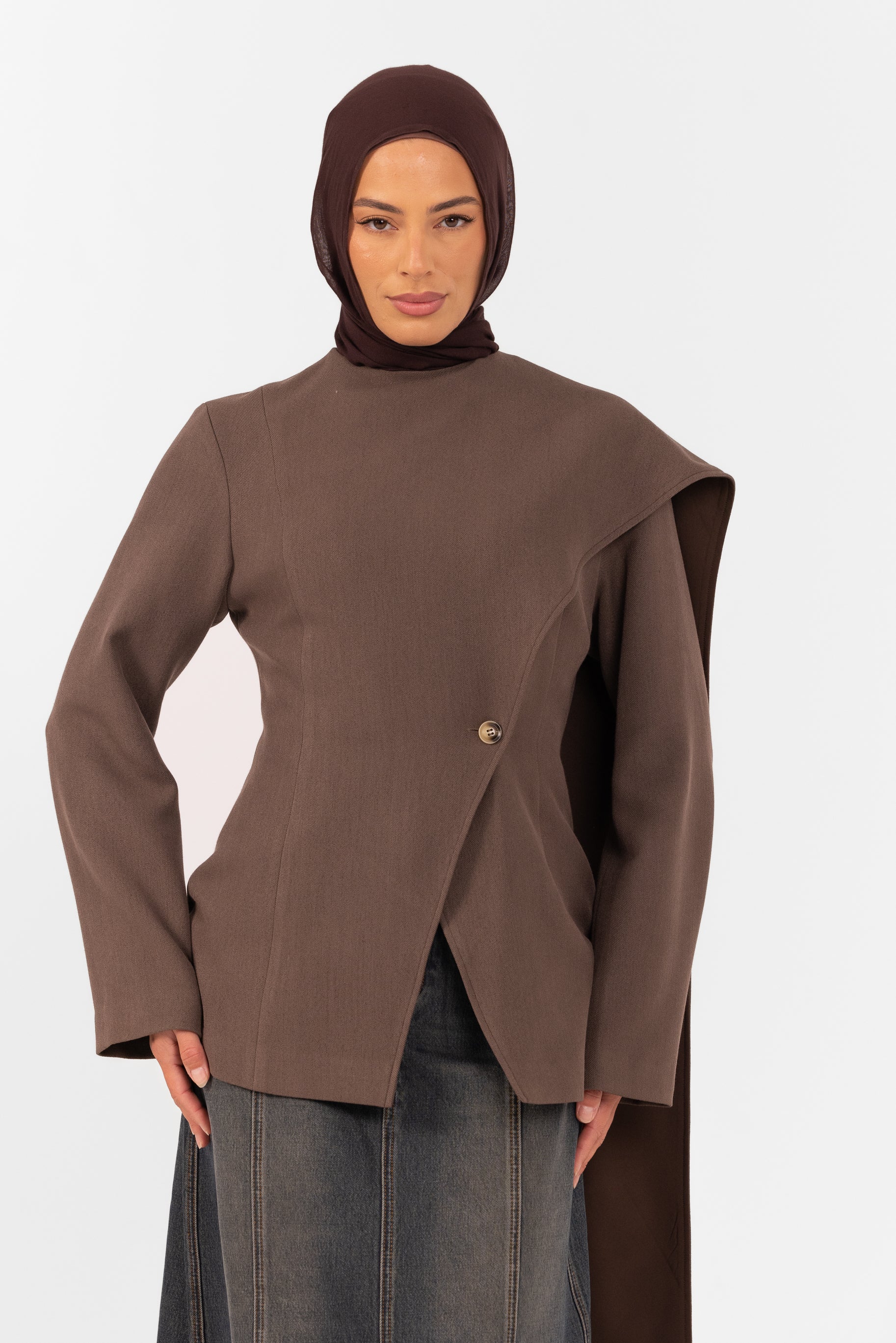 Autumn Shawl Jacket - Brown - Image 5