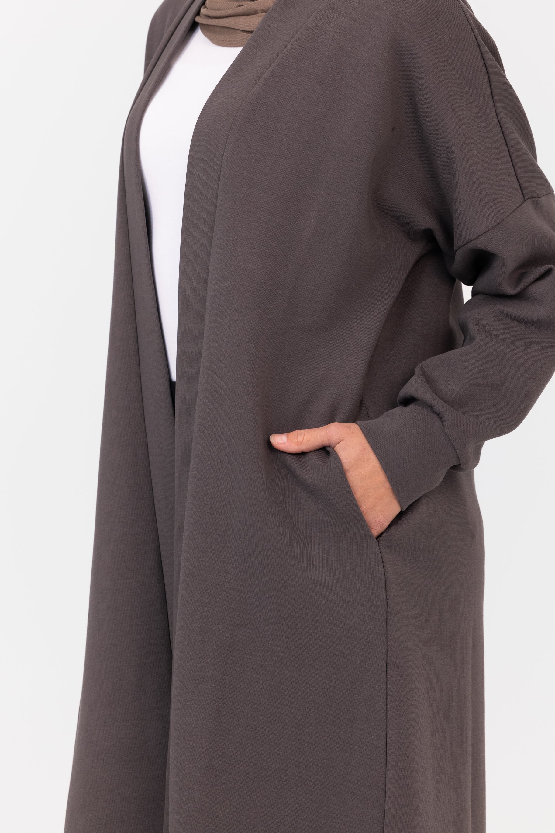 Everyday Winter Open Abaya - Graphite - Image 3