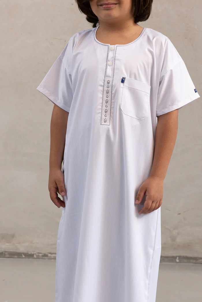 Boys Ikaf Short Sleeve Abaya - White - Image 3