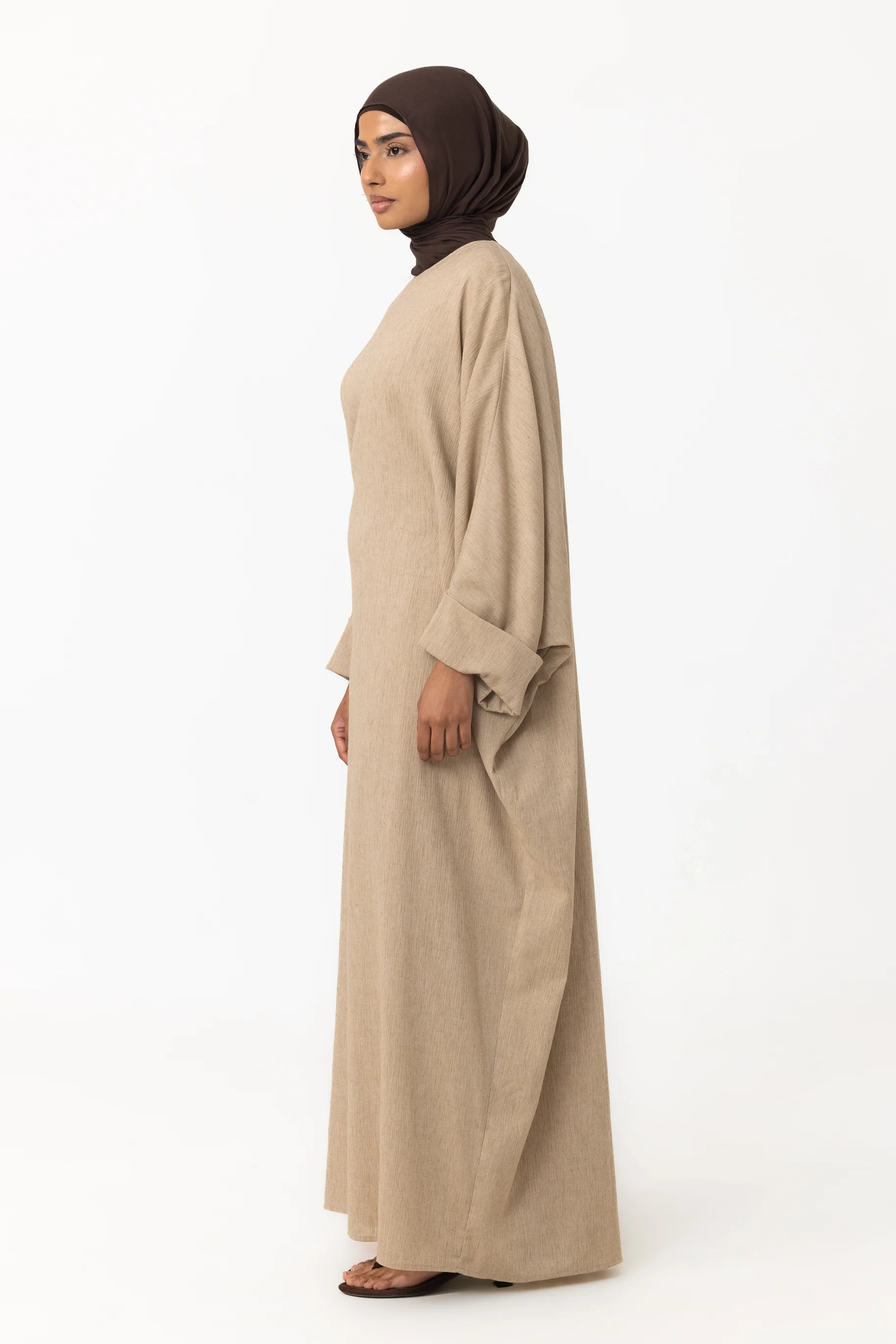 Crinkle Batwing Abaya - Linseed - Image 2