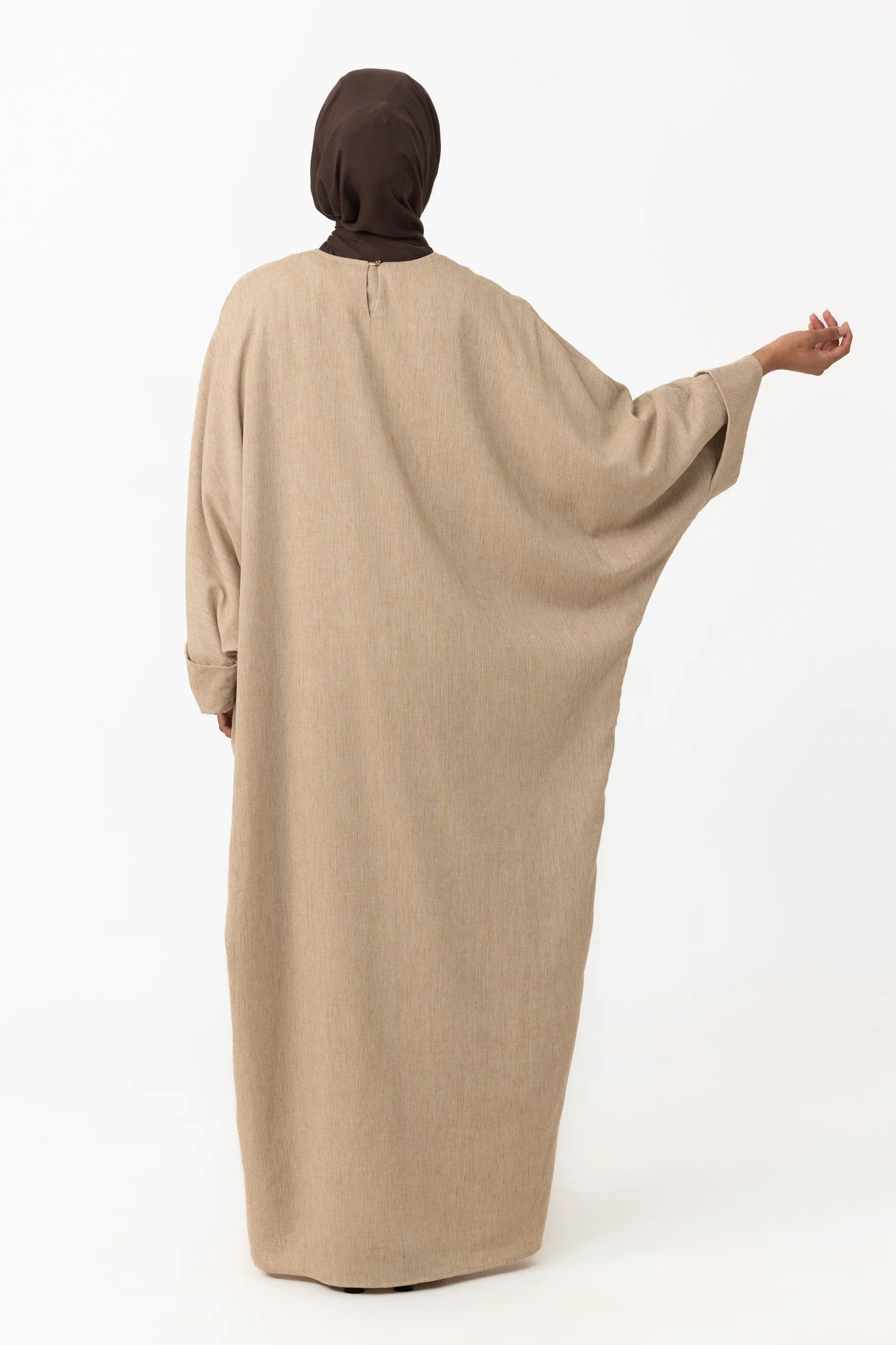 Crinkle Batwing Abaya - Linseed - Image 4