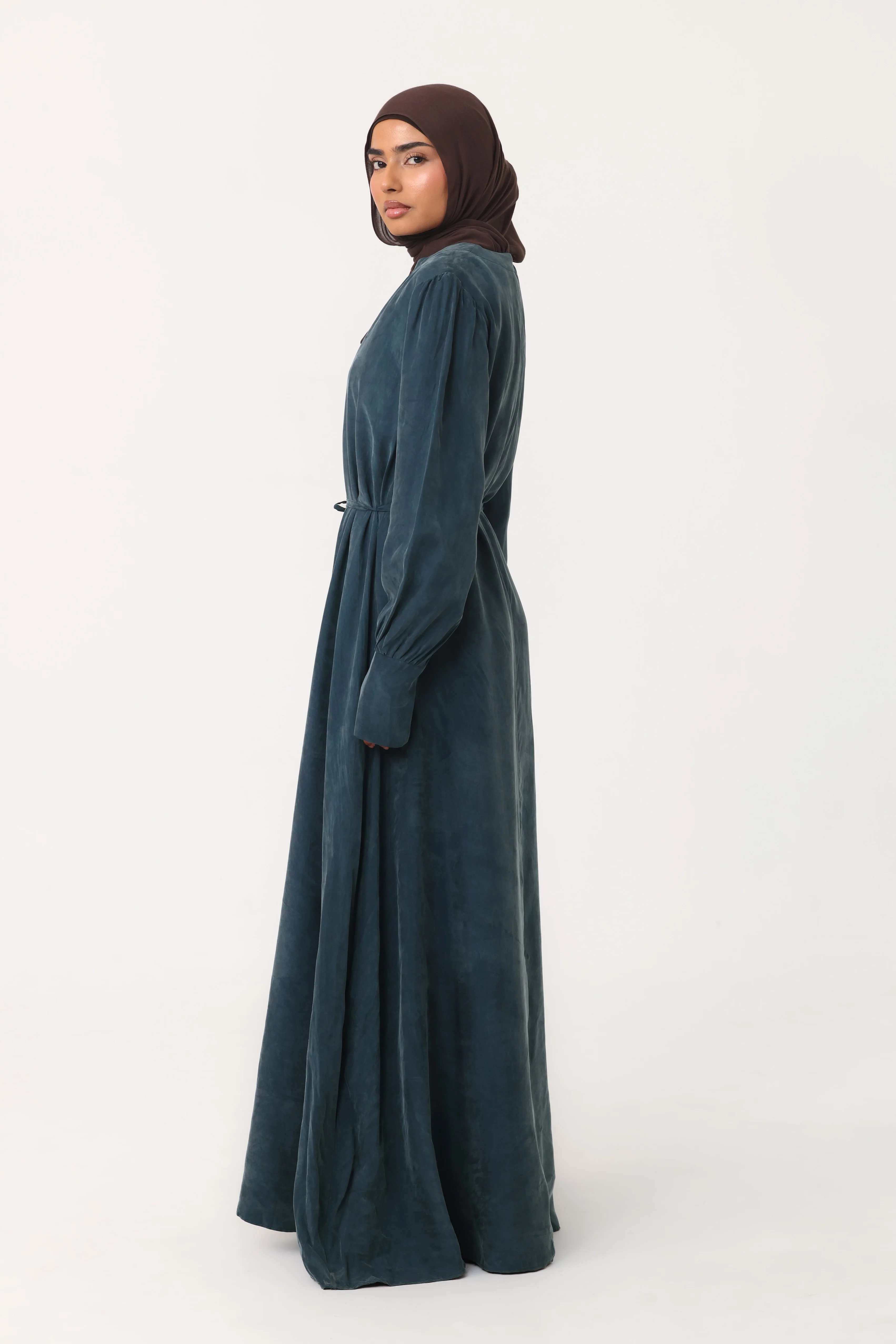 Cupro V Neck Abaya - Teal - Image 3