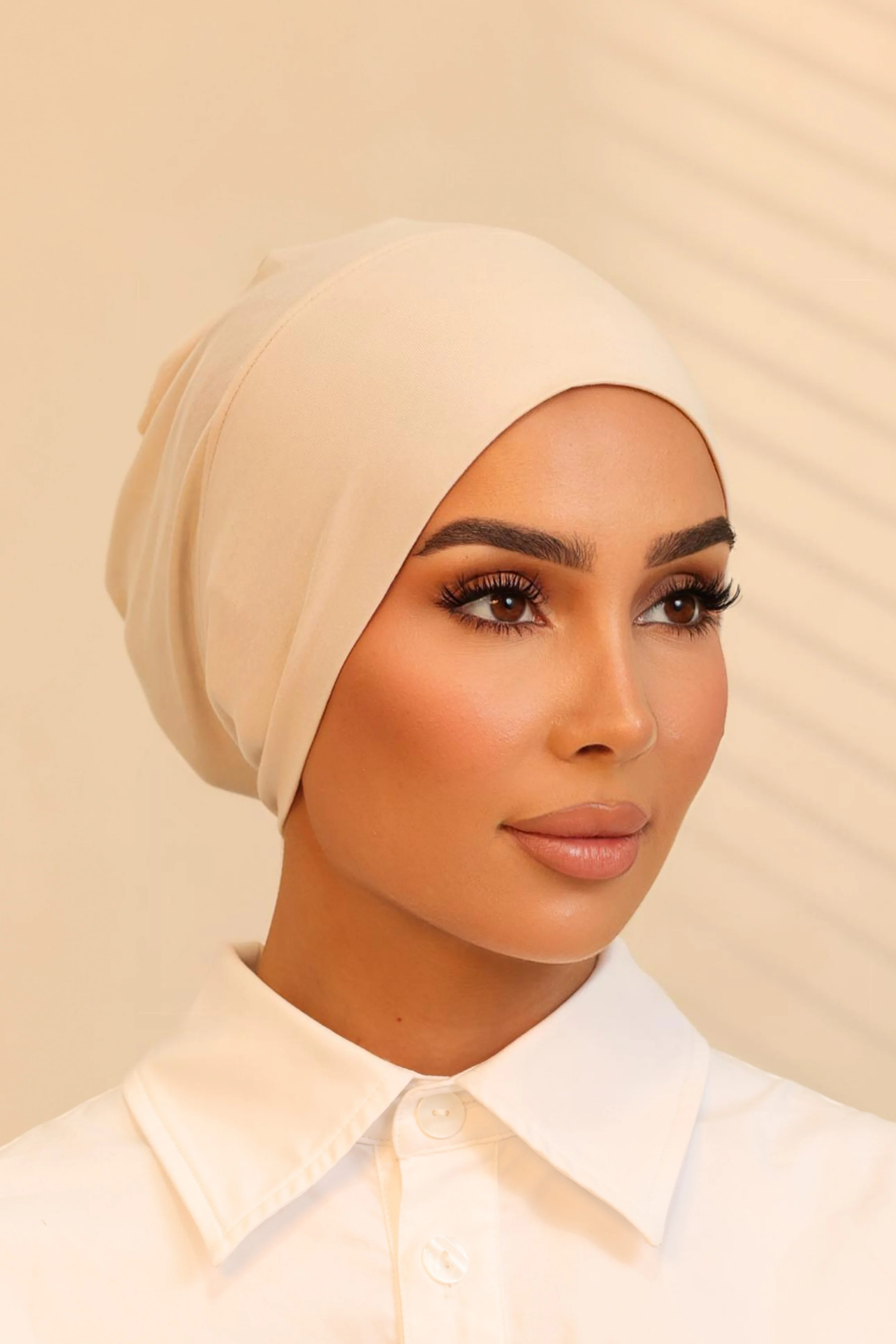 Double Stitched Modal Hijab Set - Light Beige - Image 6