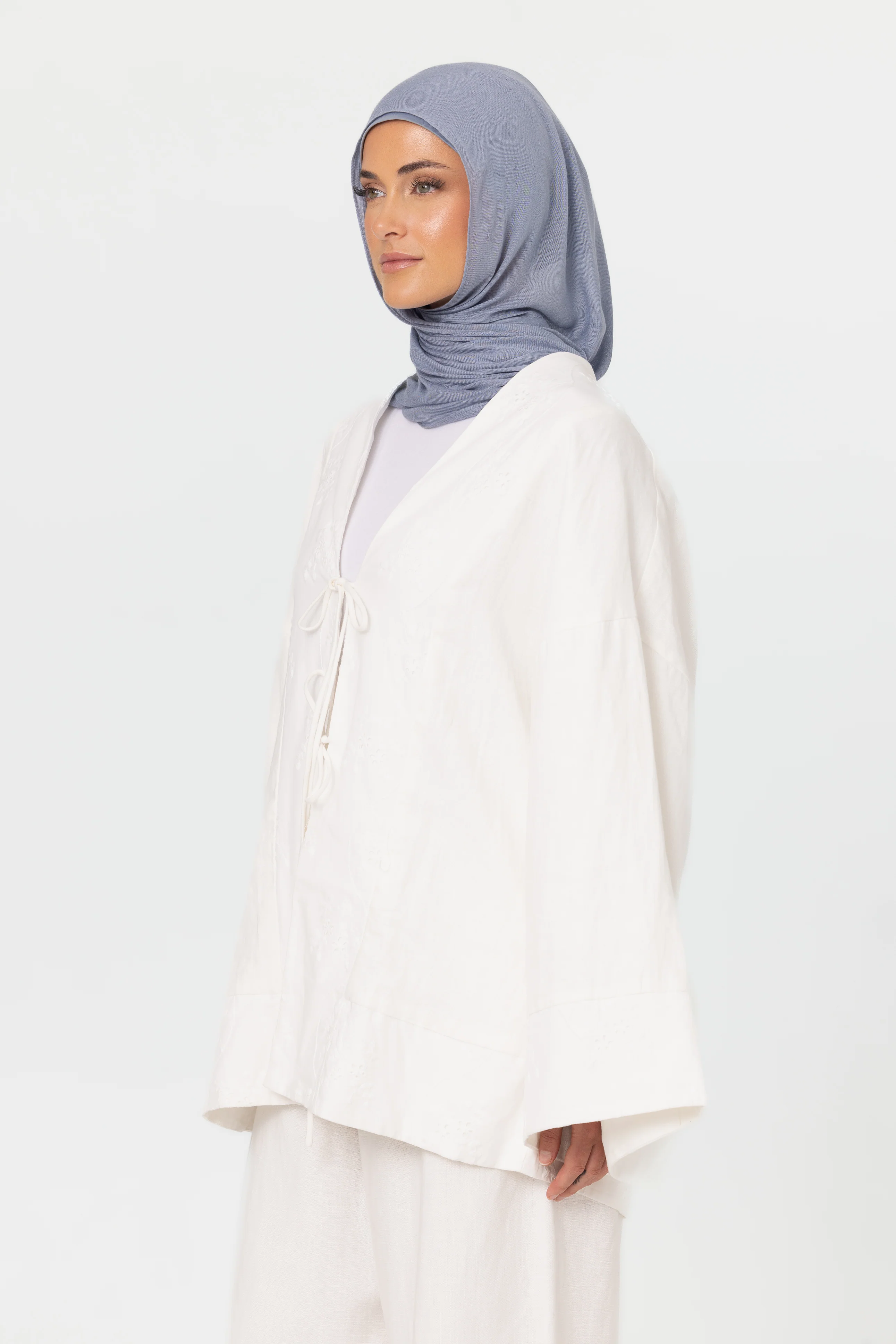 Linen Embroidered Kimono - Vanilla - Image 5