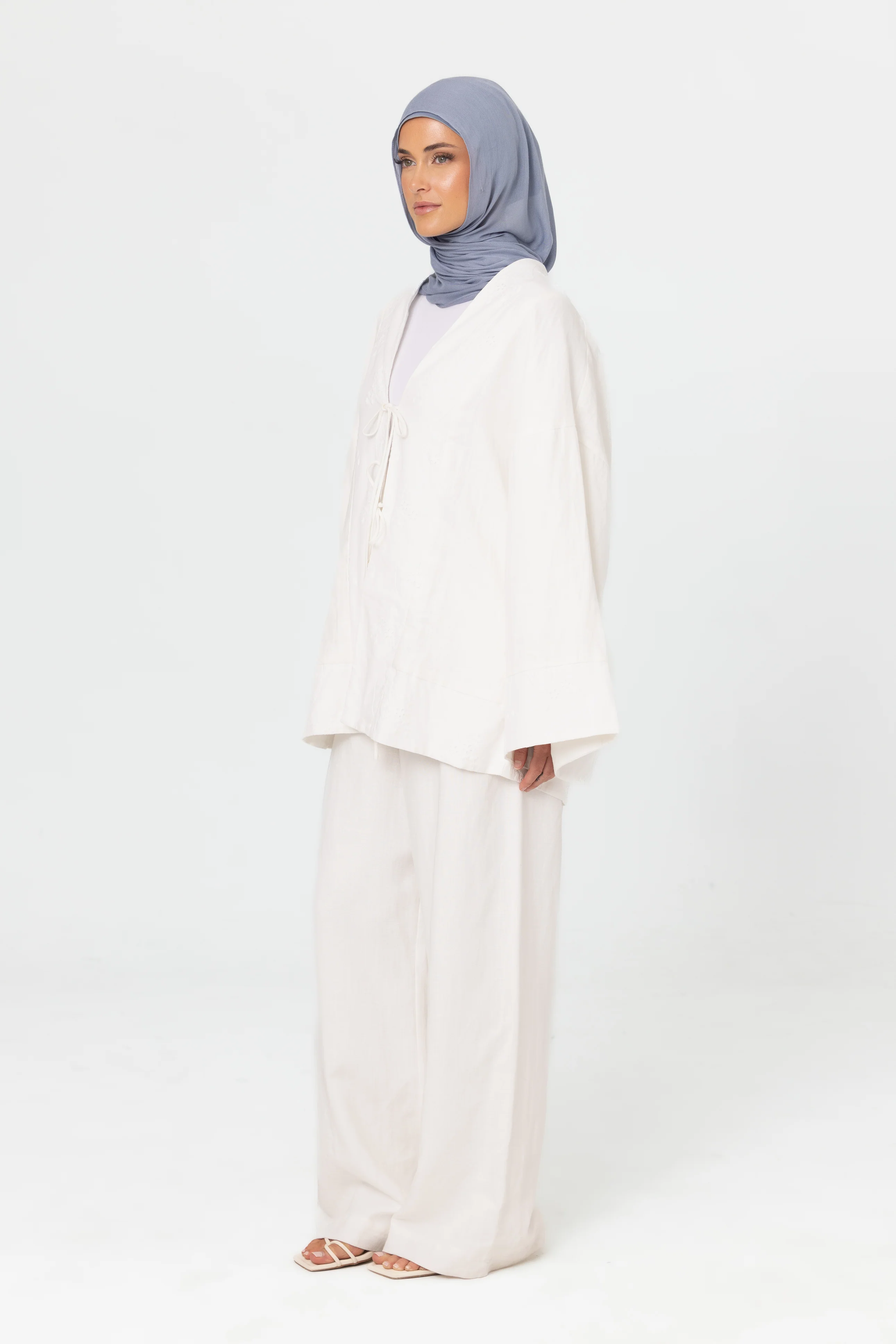 Linen Embroidered Kimono - Vanilla - Image 6