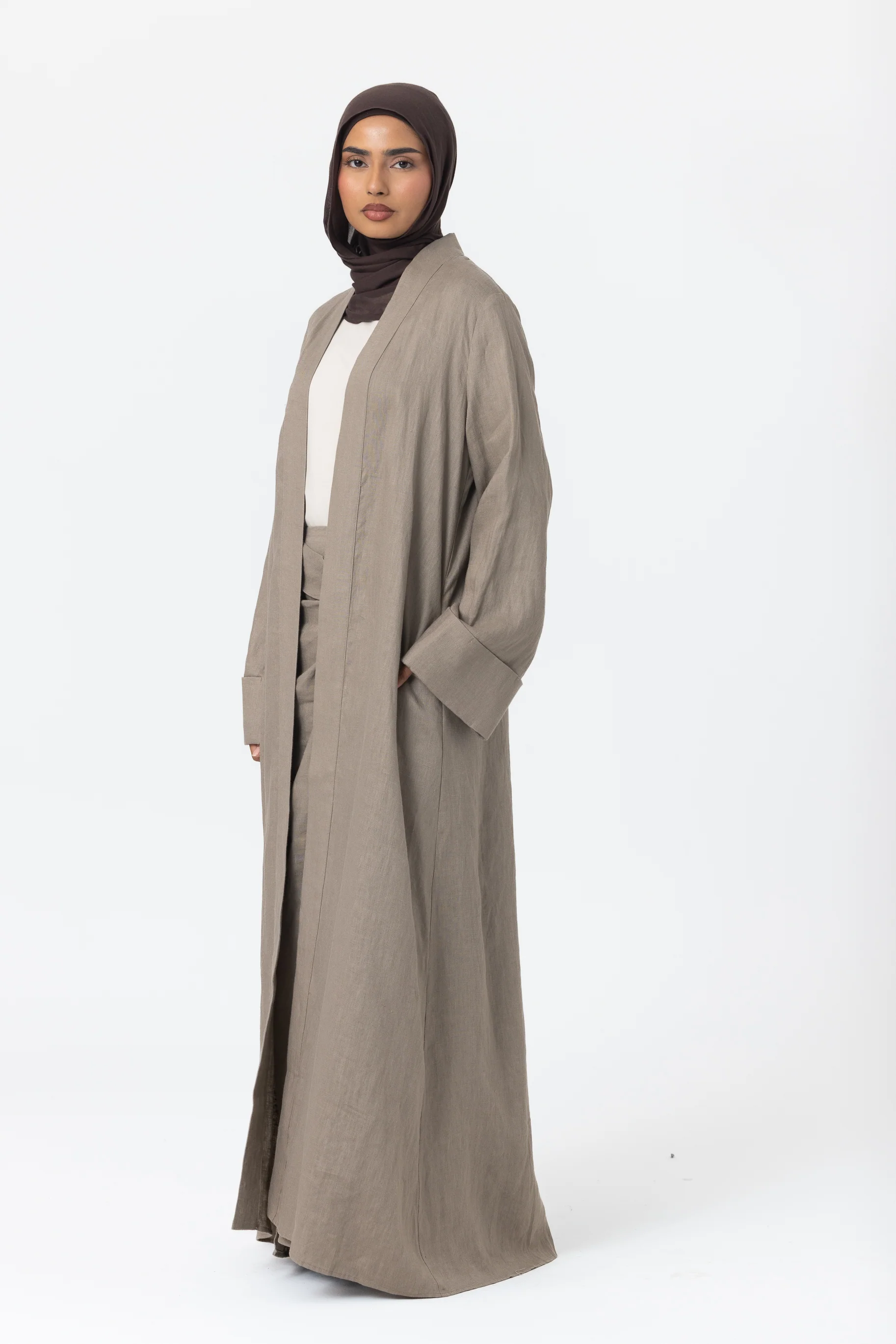 Farah Open Abaya - Muted Sage - Image 2
