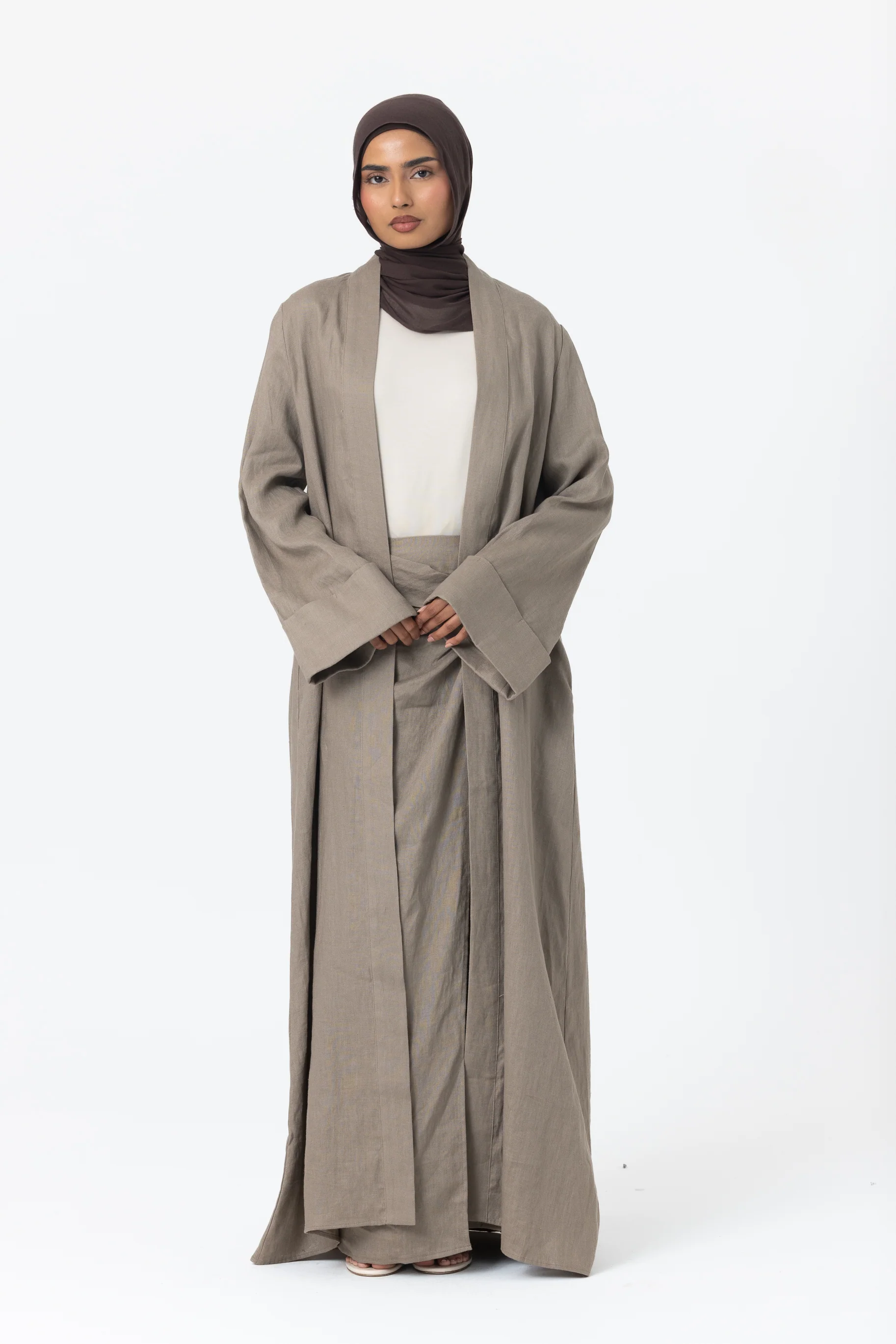 Farah Open Abaya - Muted Sage - Image 3