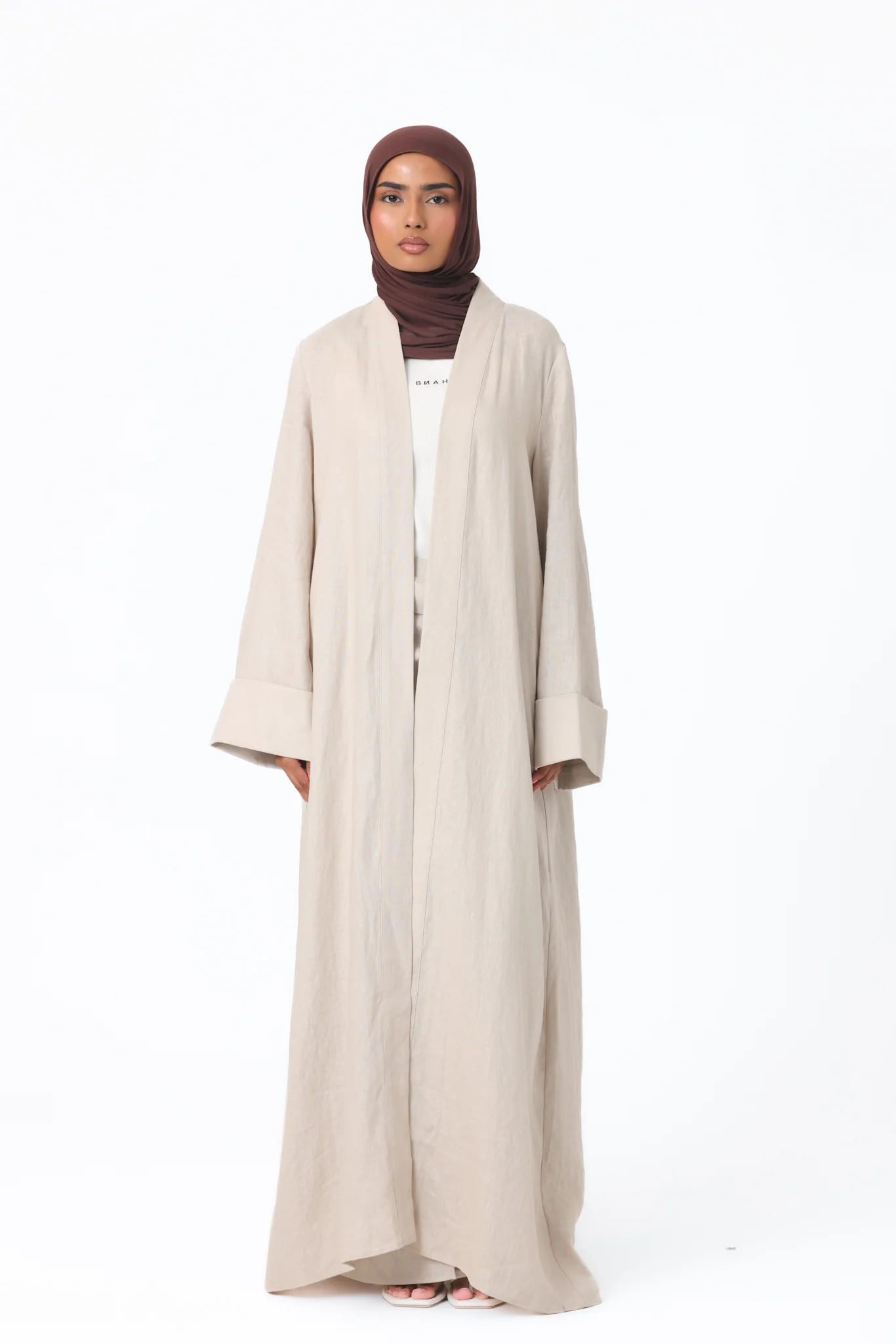 Farah Open Abaya - Natural - Image 2