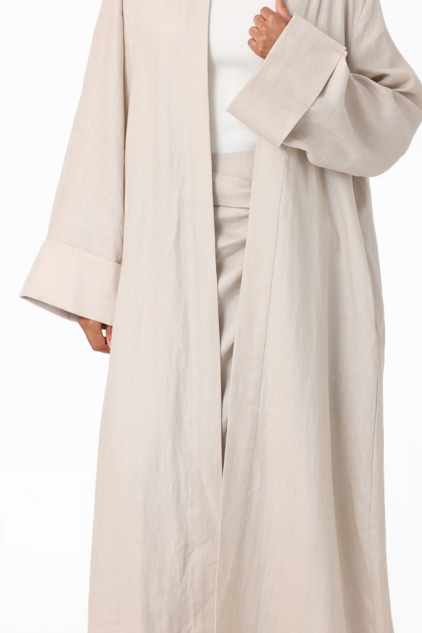 Farah Open Abaya - Natural - Image 3
