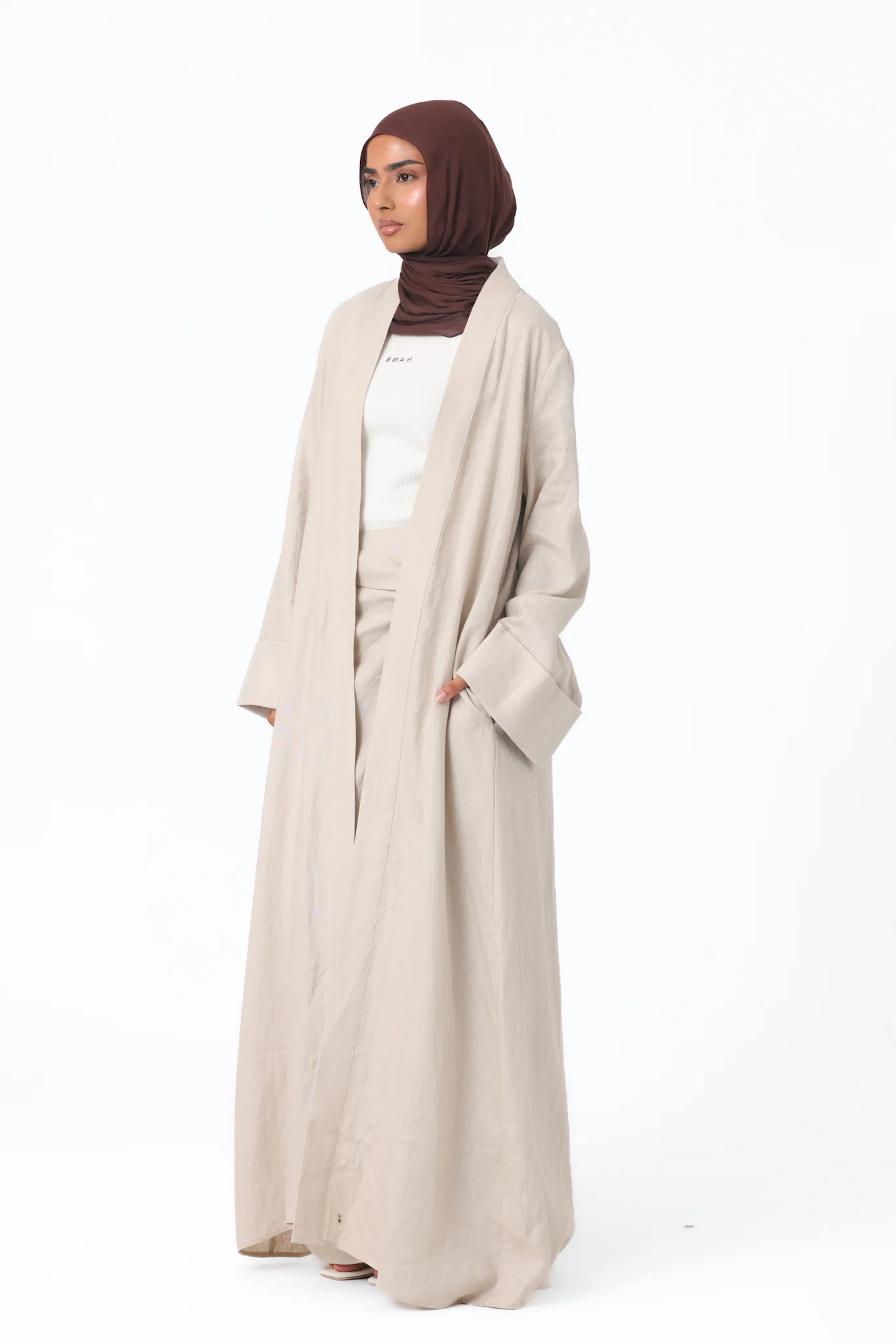 Farah Open Abaya - Natural - Image 4