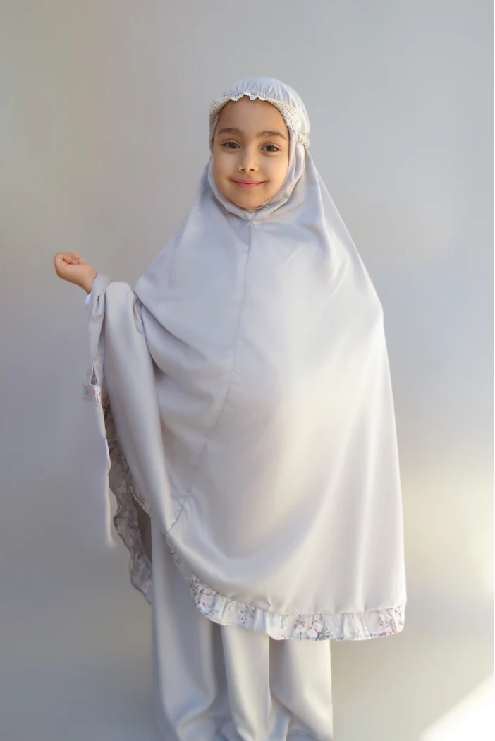 Girls 2pc Elegant Prayer Clothes - Grey
