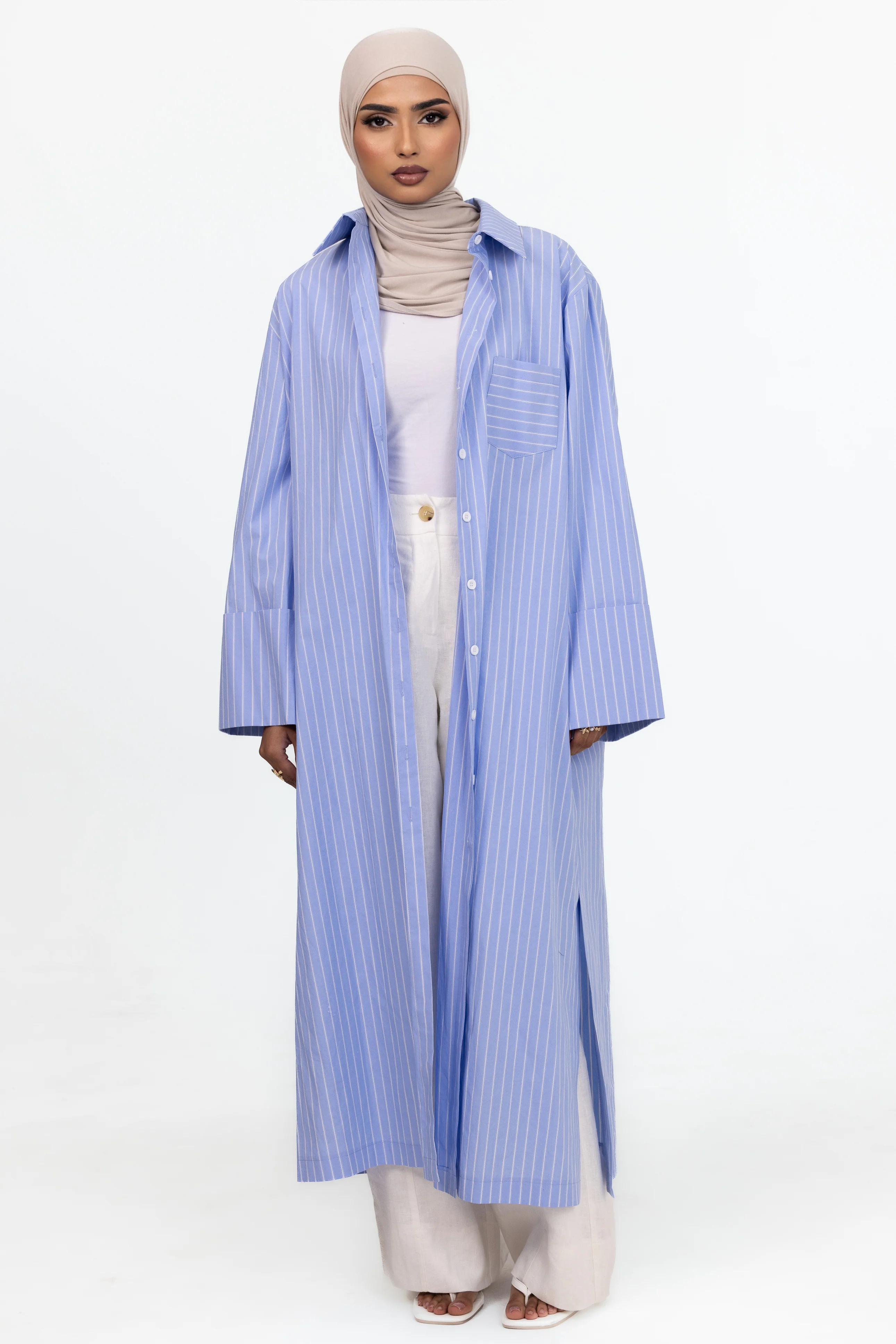 Lia Longline Shirt - Blue Stripe - Image 2