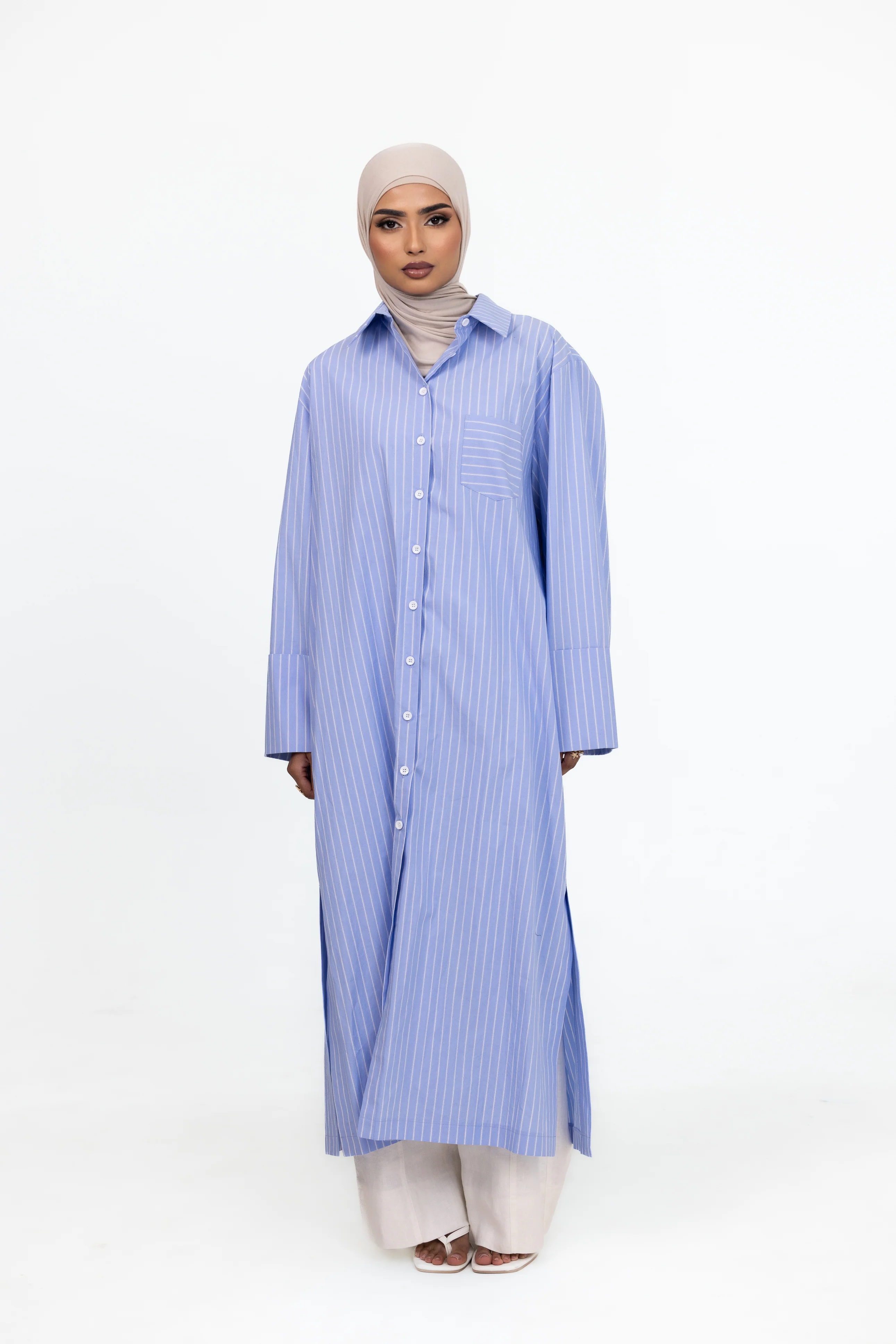 Lia Longline Shirt - Blue Stripe - Image 3