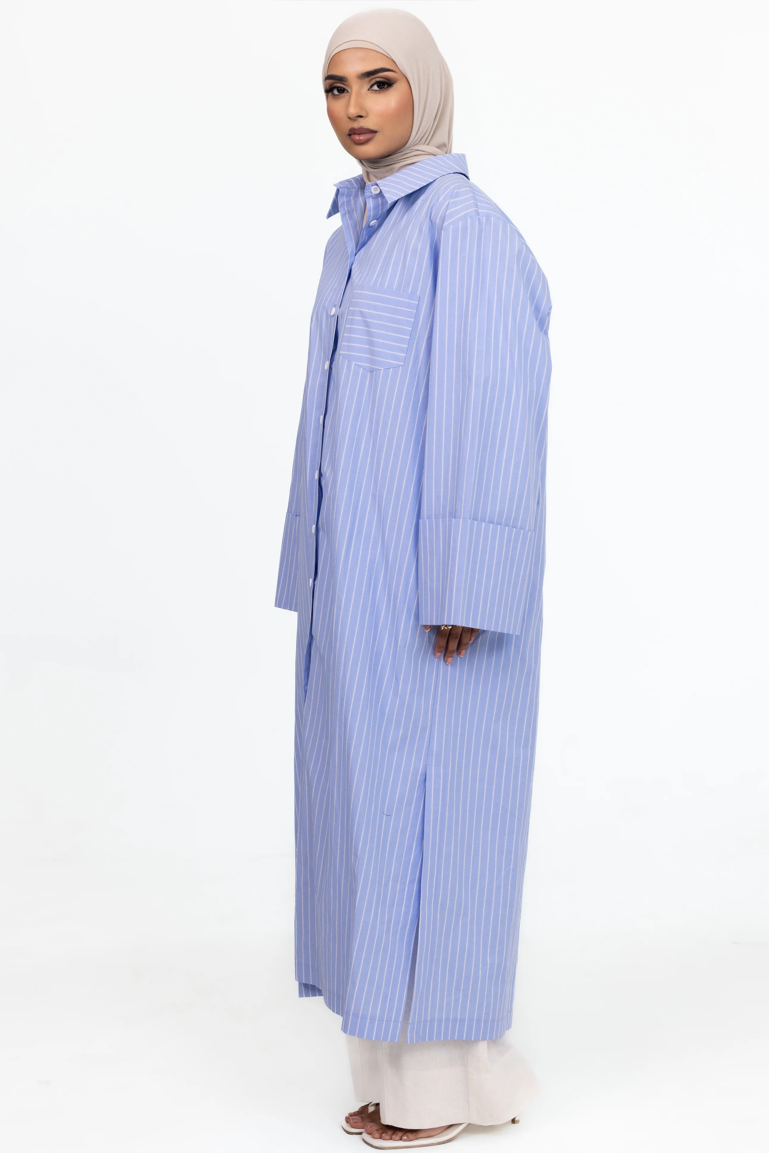 Lia Longline Shirt - Blue Stripe - Image 4