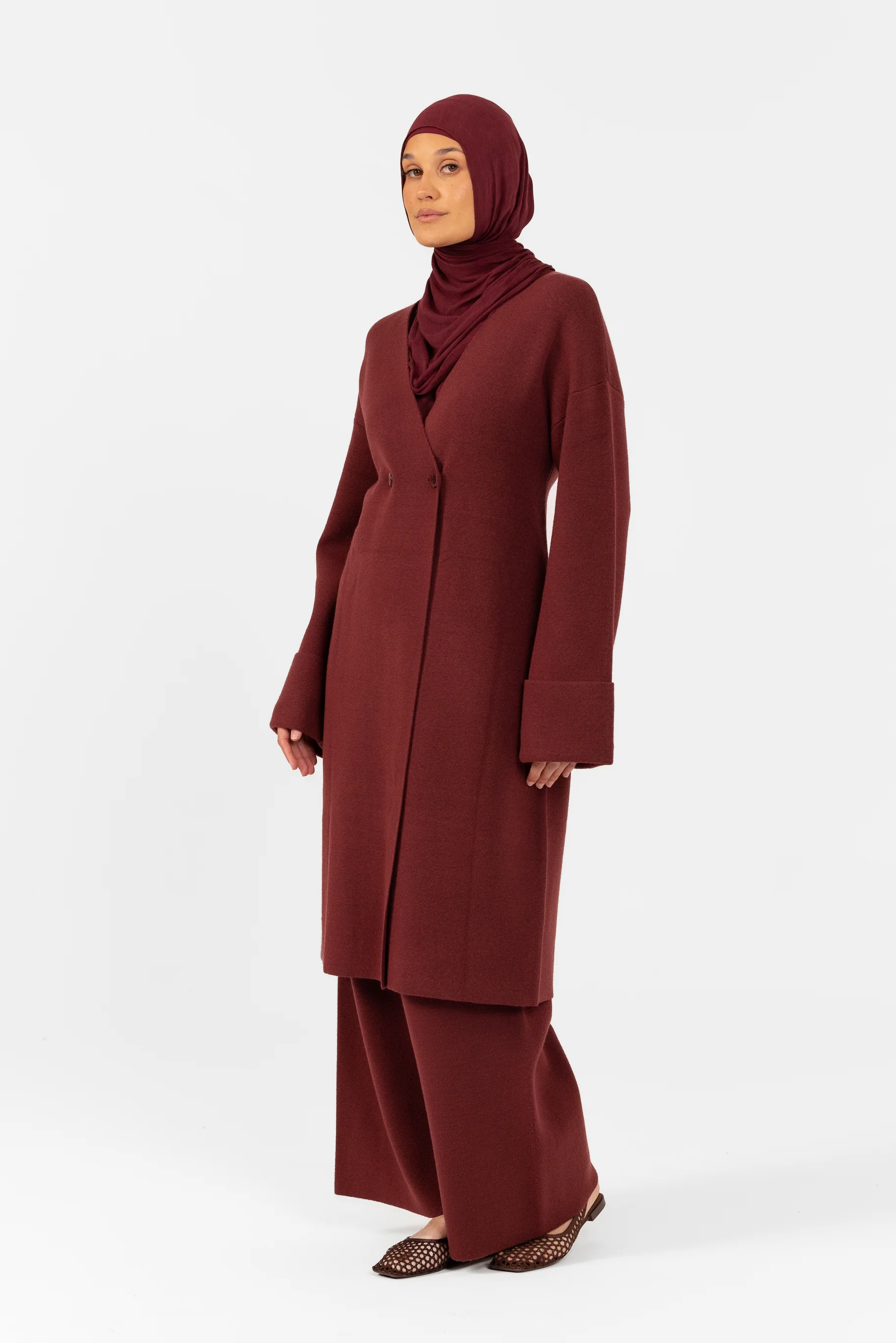 Marea Knit Longline Cardigan - Burgundy - Image 3