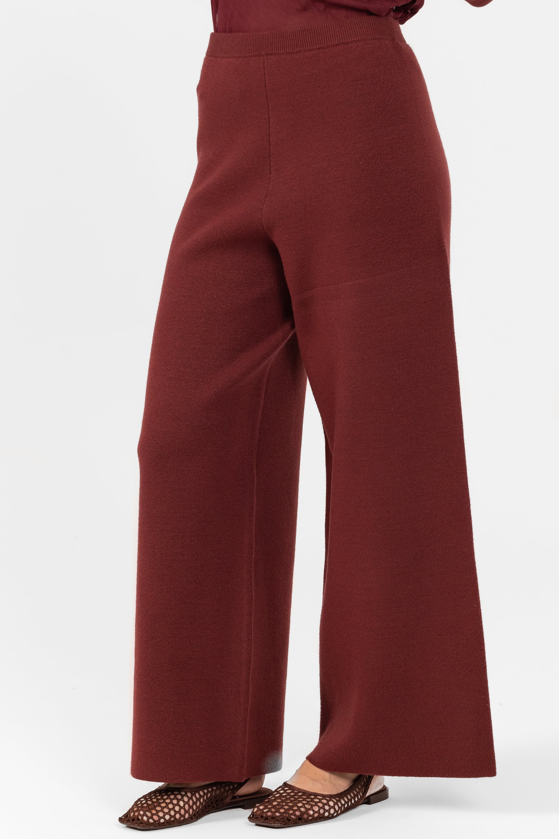 Marea Knit Wide Leg Pants - Burgundy - Image 3