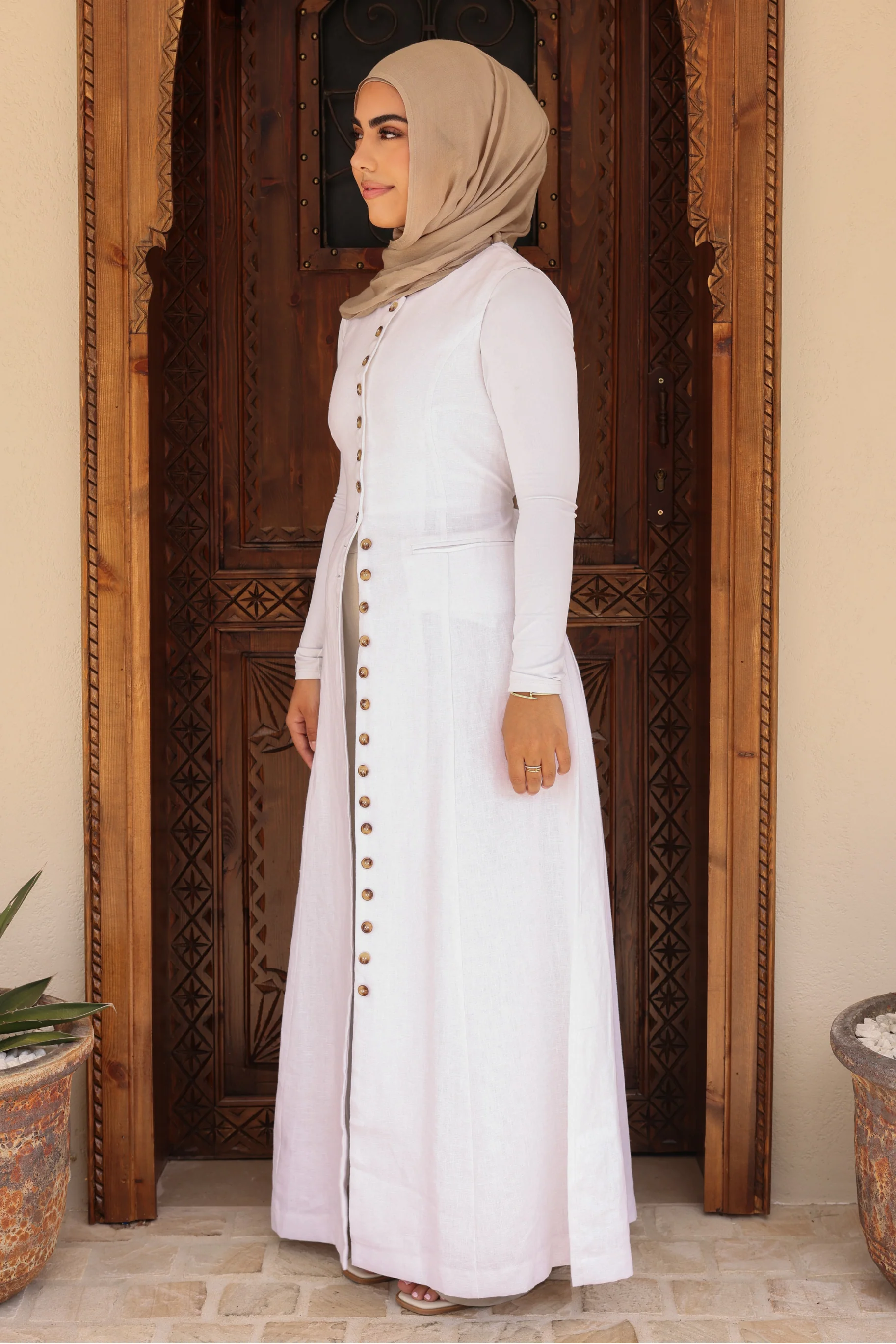 Mirage Maxi Linen Vest - White - Image 2