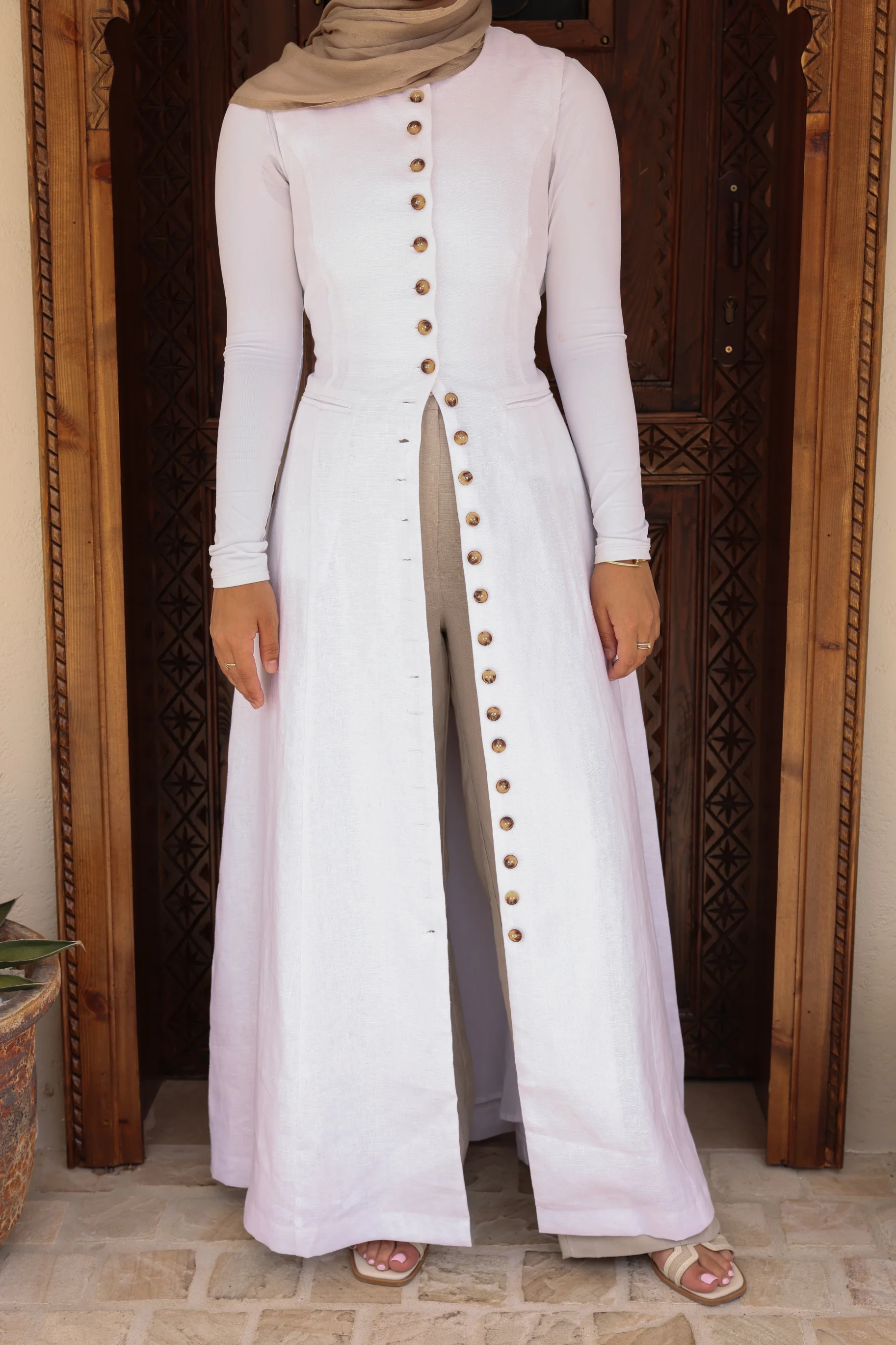 Mirage Maxi Linen Vest - White - Image 4