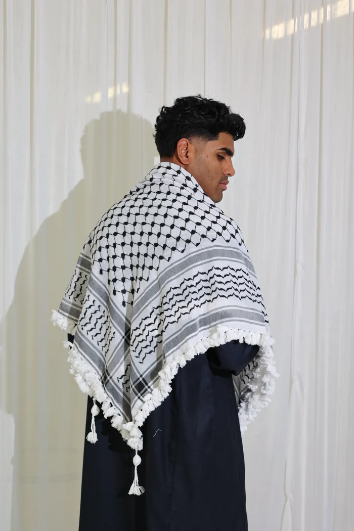Palestine Large Print Kafiya - Black & White - Image 2