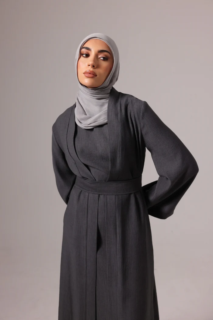 Leen Open Abaya Set - Charcoal - Image 3