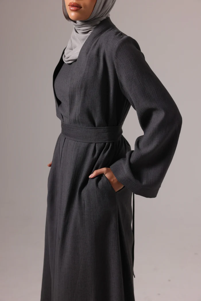 Leen Open Abaya Set - Charcoal - Image 4