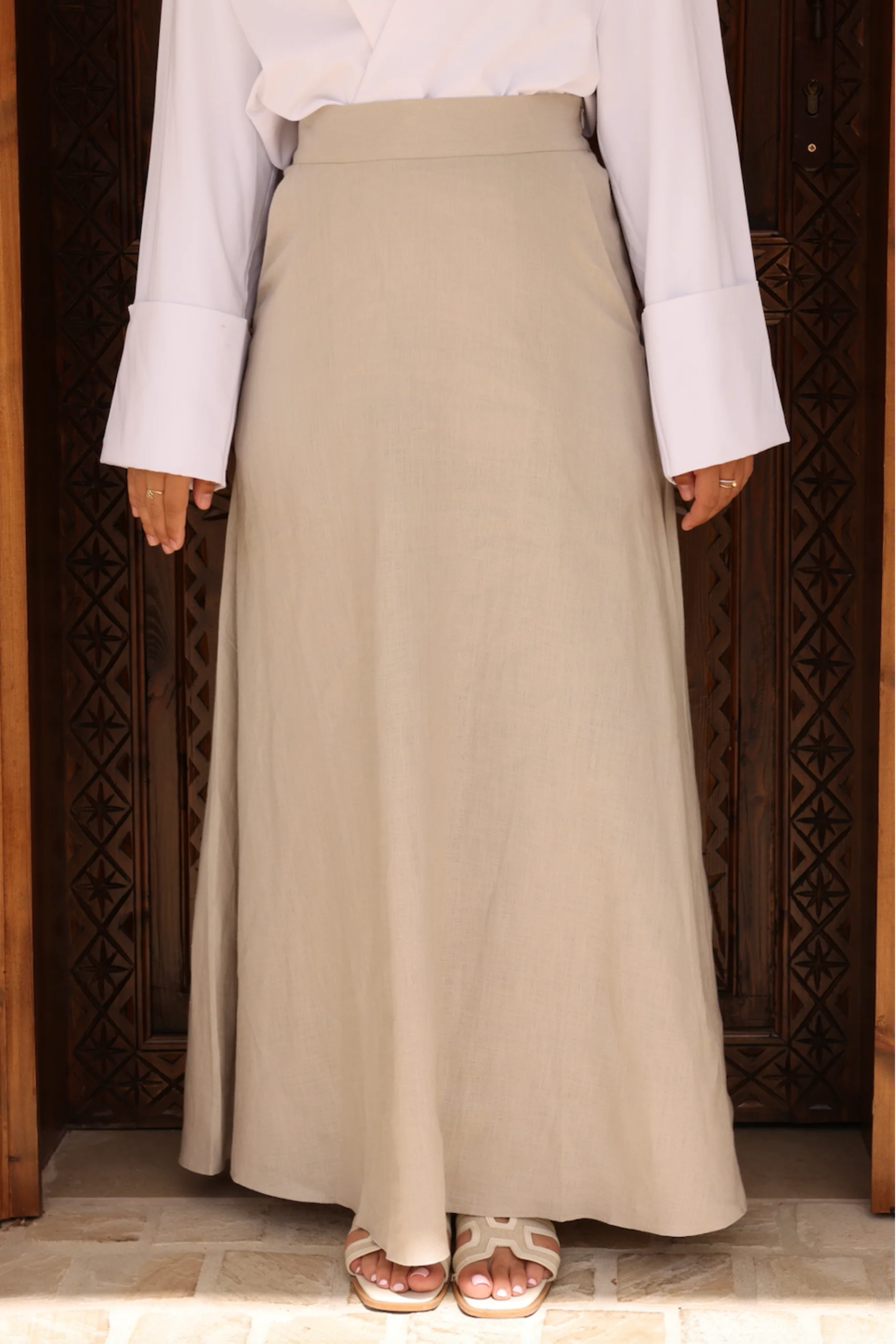 Nadira Linen A Line Skirt - Stone - Image 3