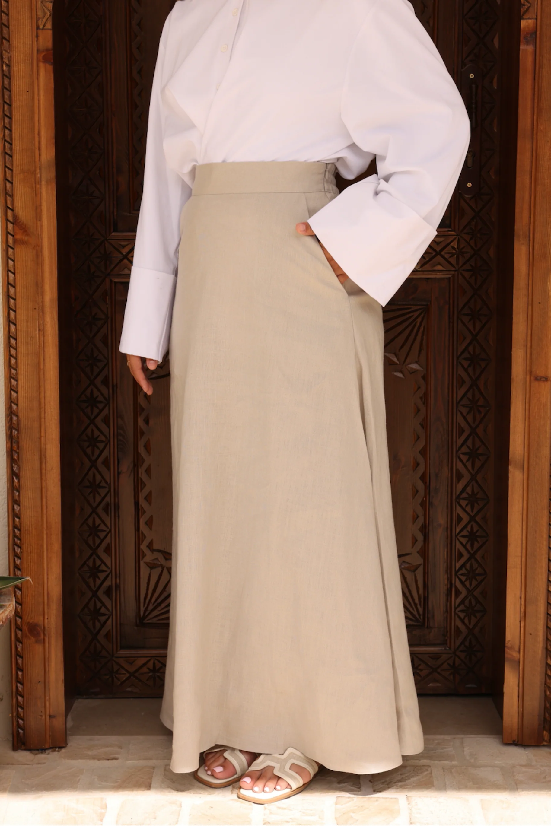 Nadira Linen A Line Skirt - Stone - Image 4