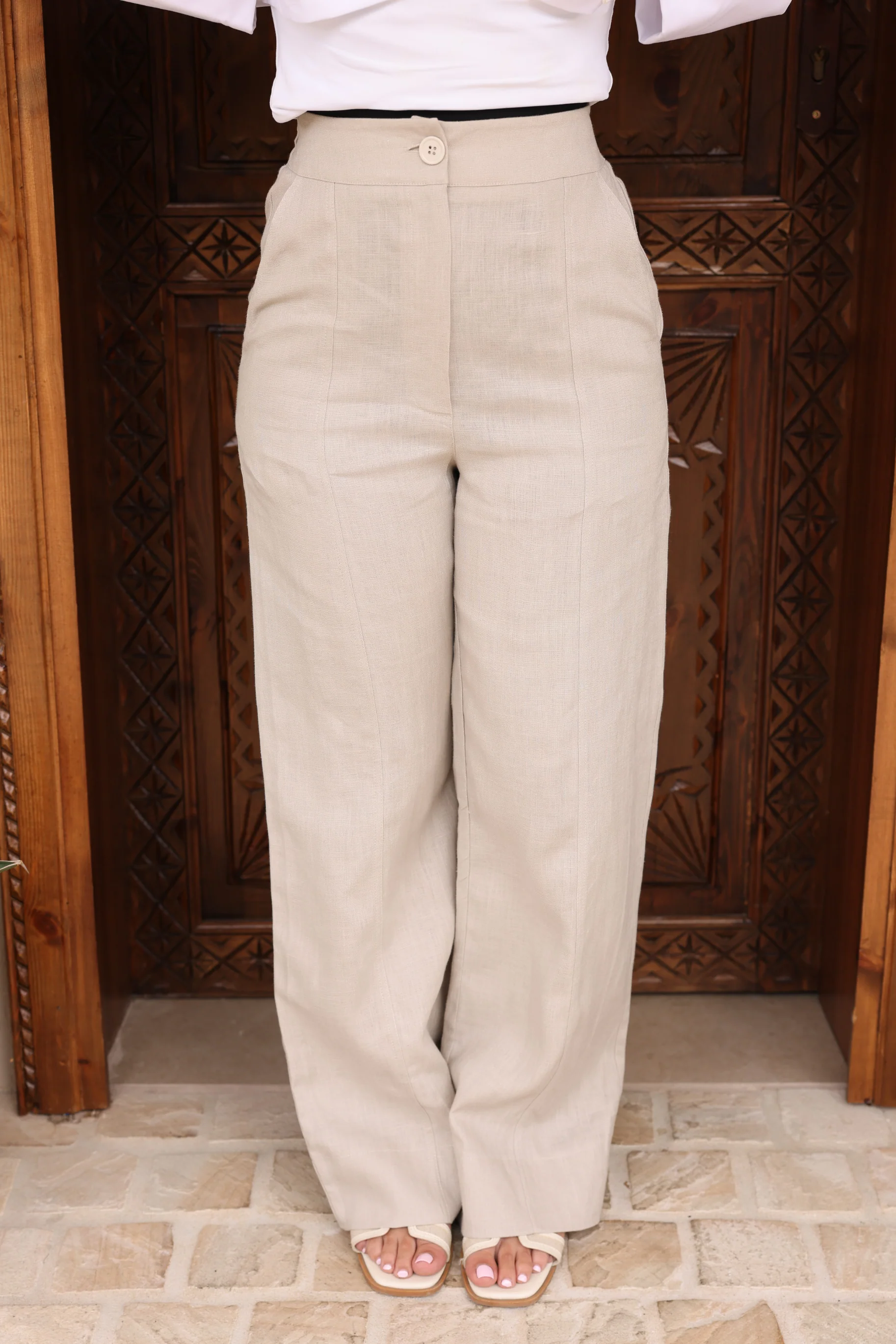 Nadira Linen Pants - Stone - Image 3