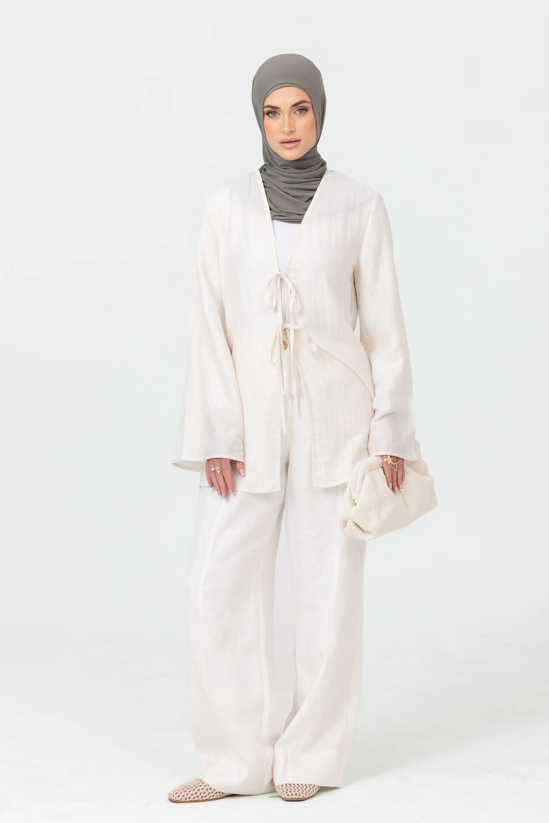 Nadira Linen Tie Up Top - Oat - Image 3