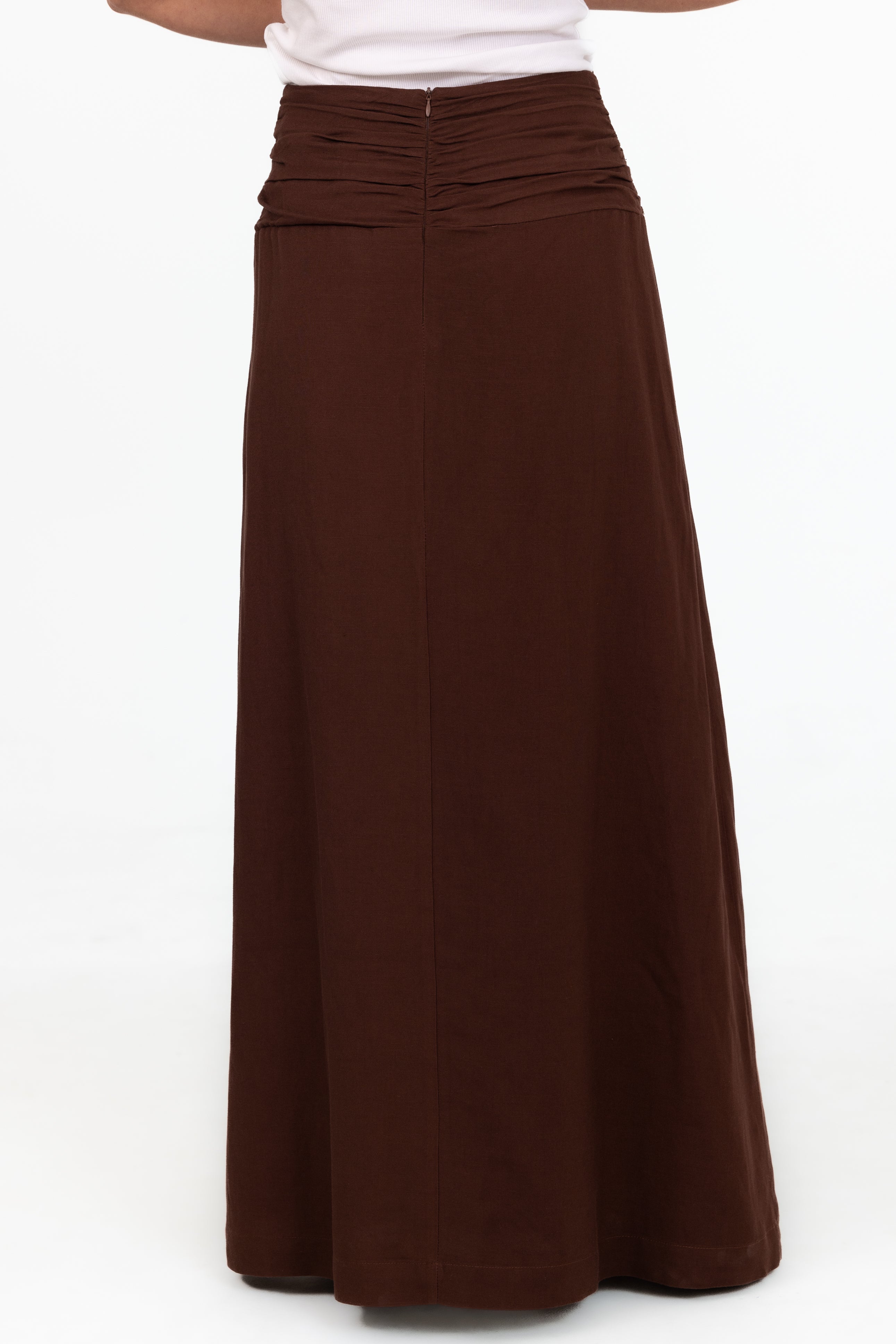 Naila A Line Linen Skirt - Chocolate - Image 3