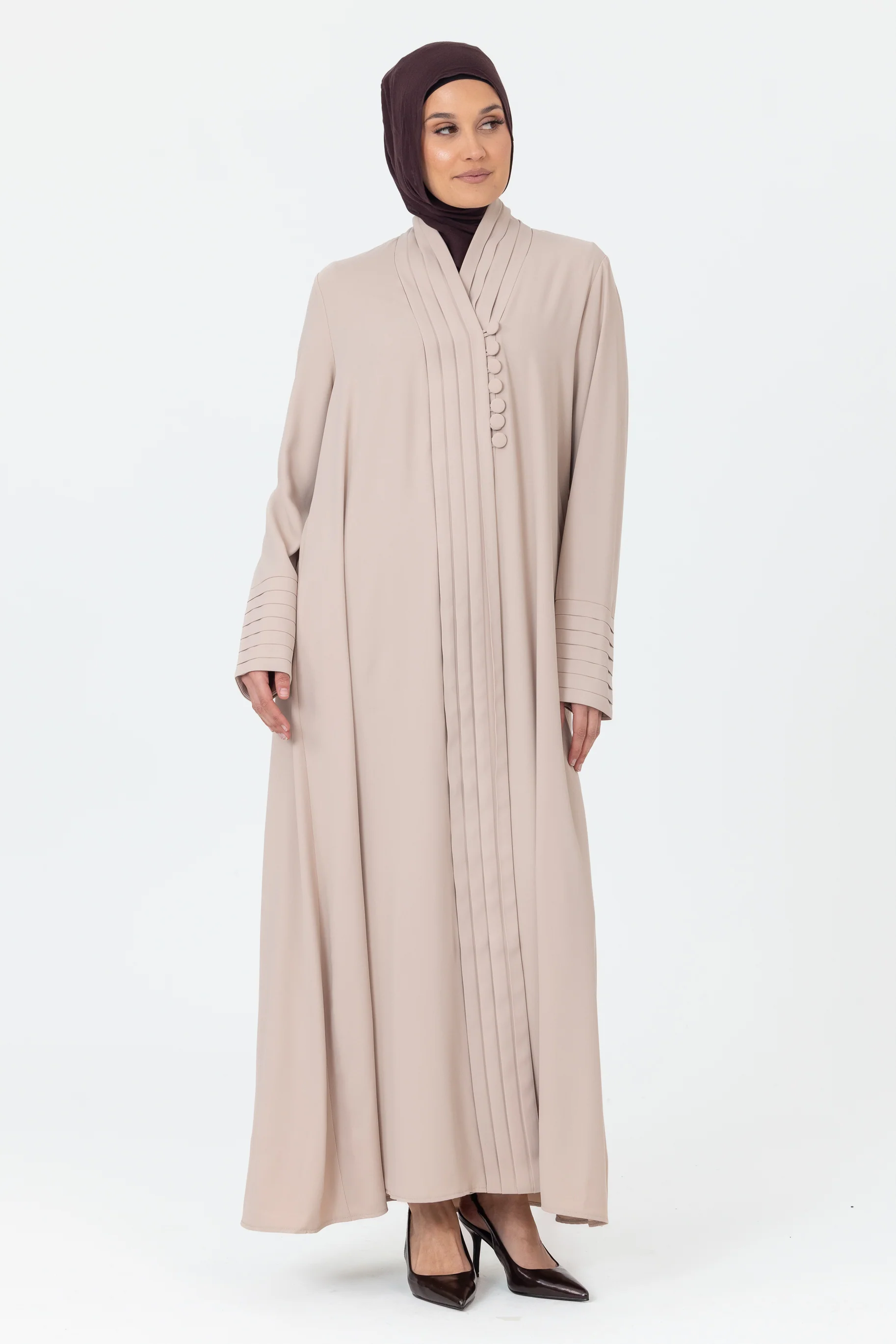 Nala Pleated Button Abaya - Light Blush - Image 3