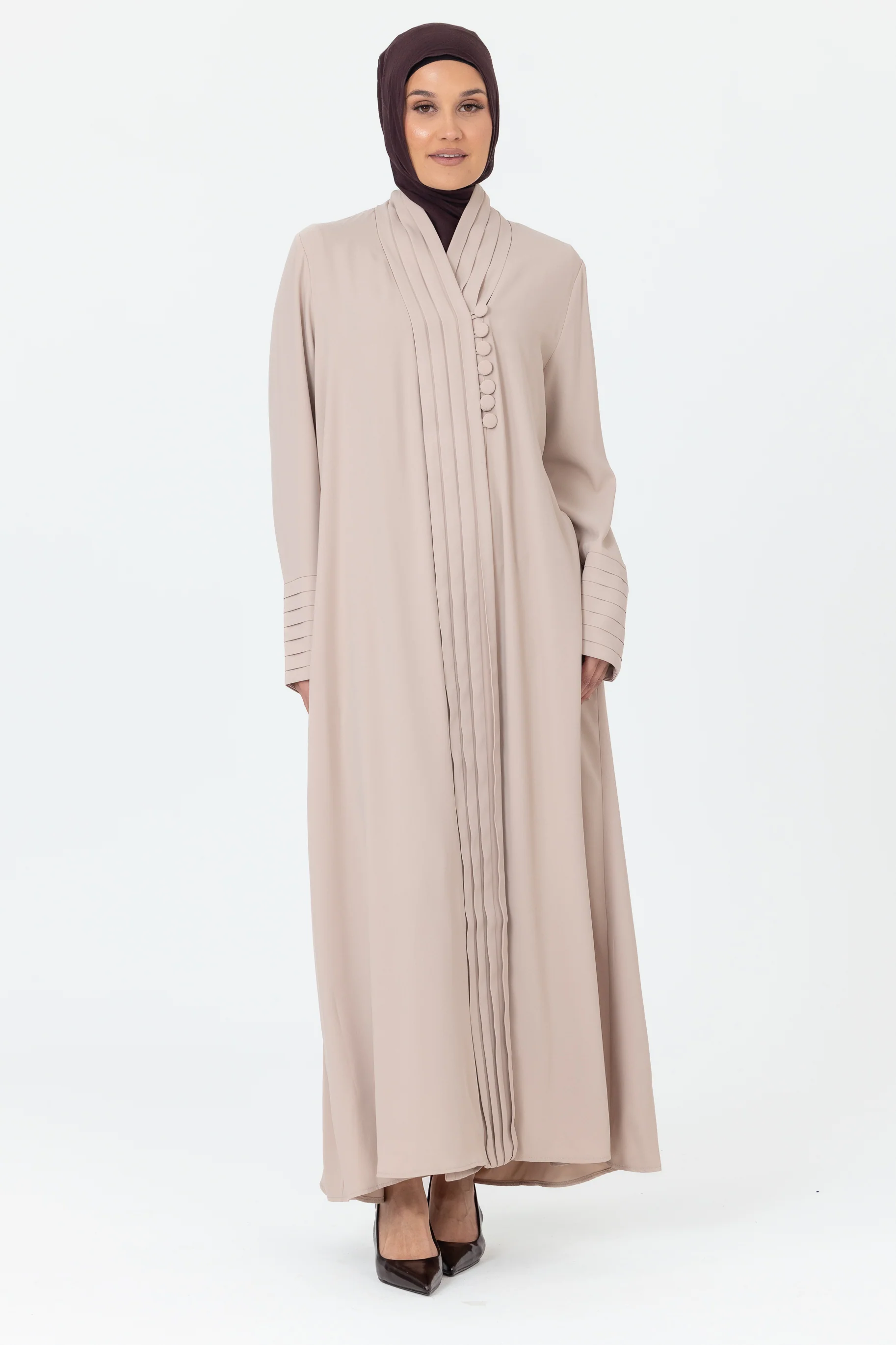 Nala Pleated Button Abaya - Light Blush - Image 4