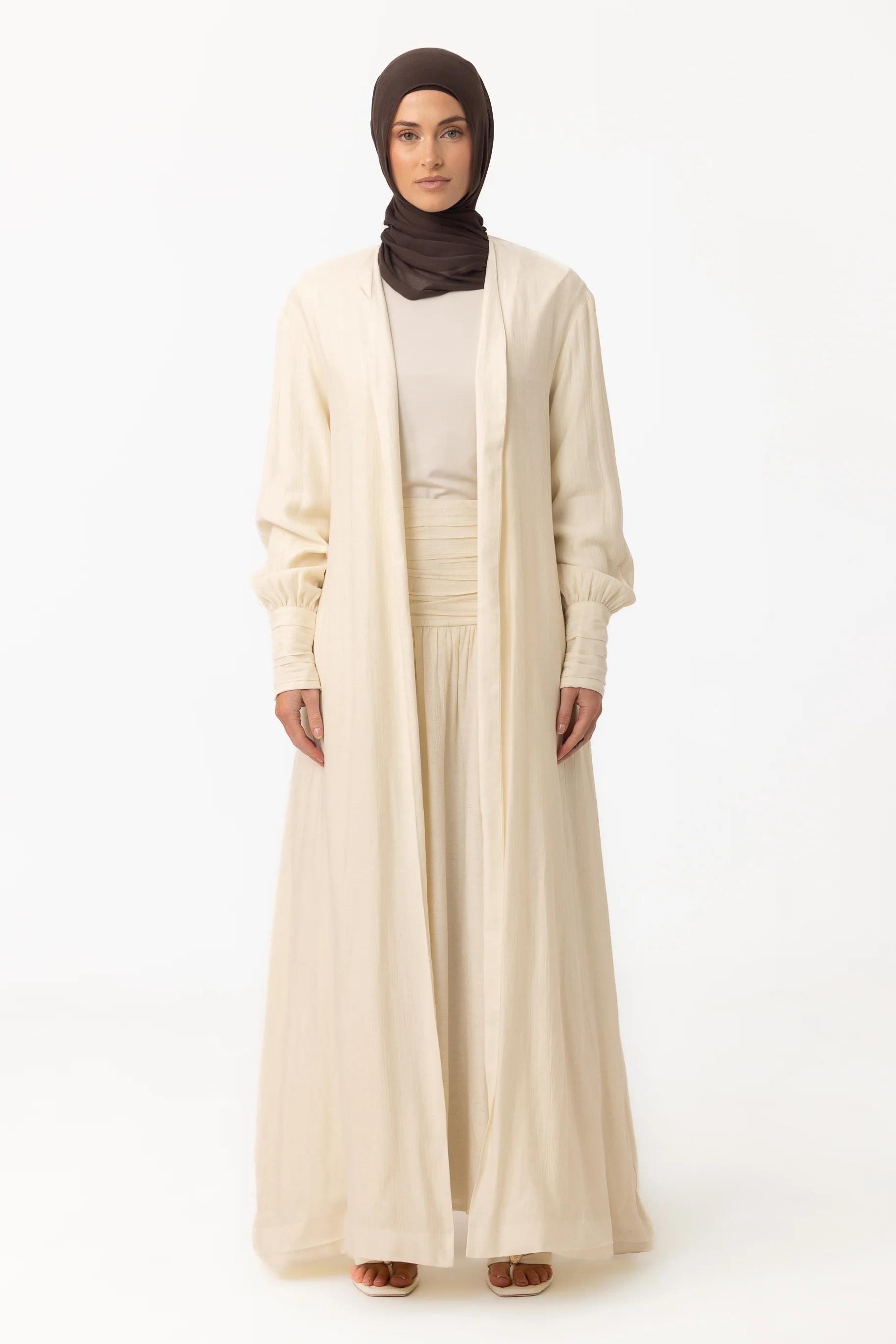 Noelle Ruched Open Abaya - Pearl