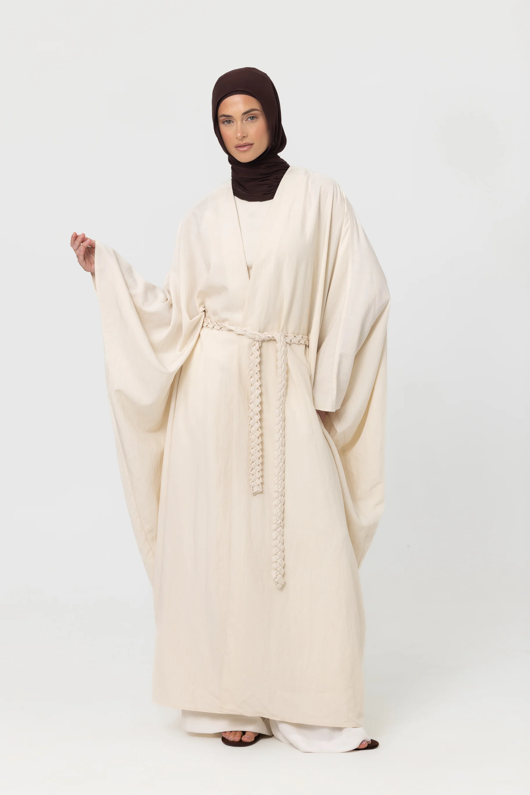 Noor Batwing Open Abaya - Pearl - Image 2