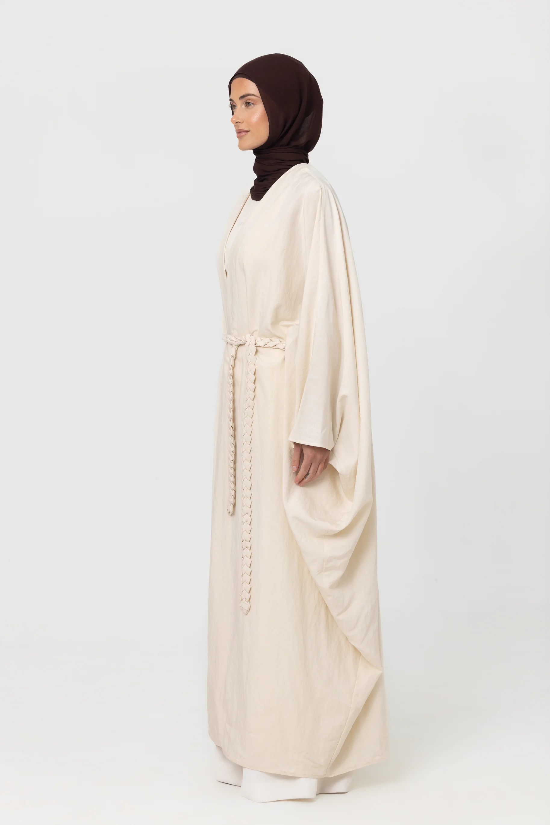 Noor Batwing Open Abaya - Pearl - Image 3