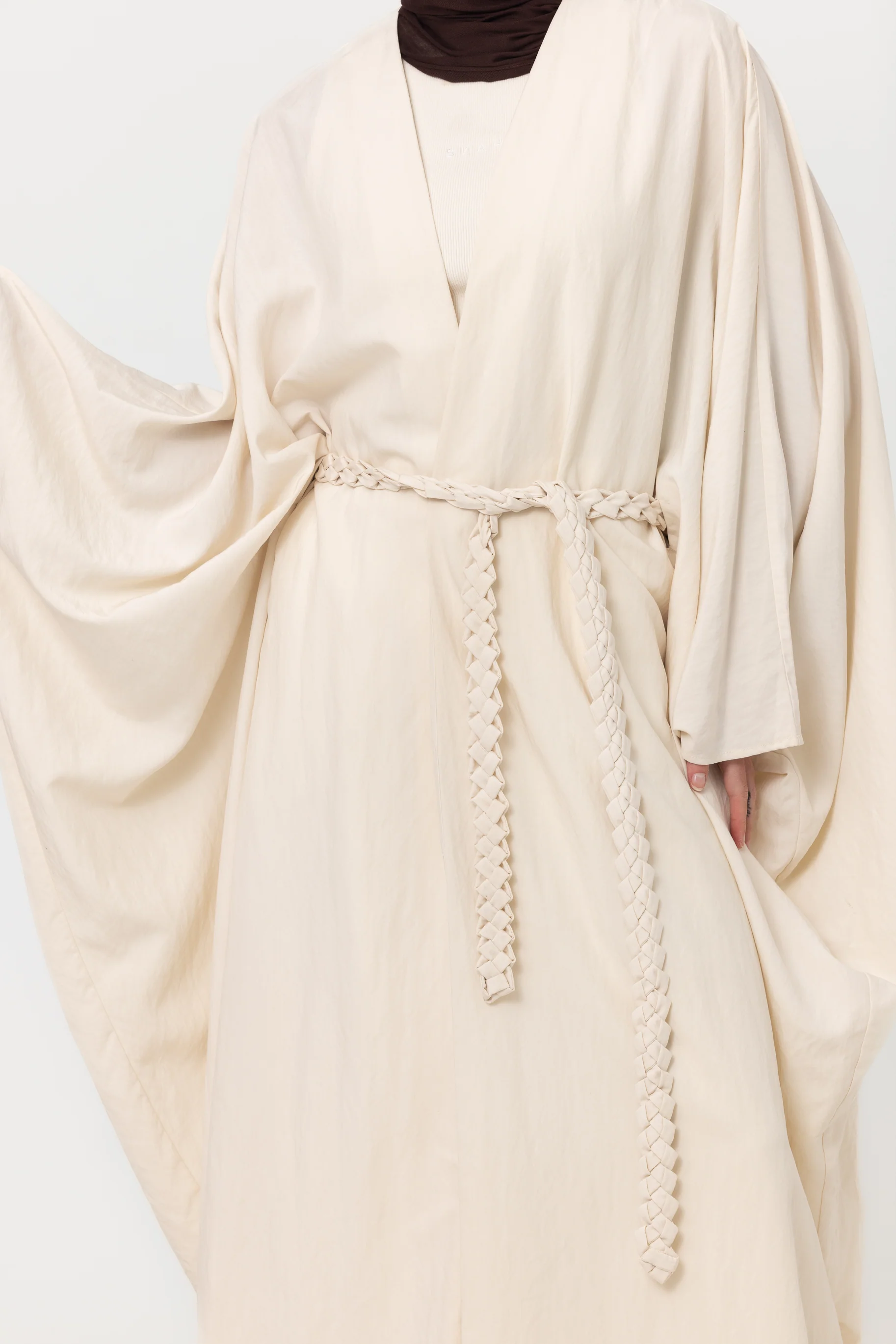 Noor Batwing Open Abaya - Pearl - Image 4