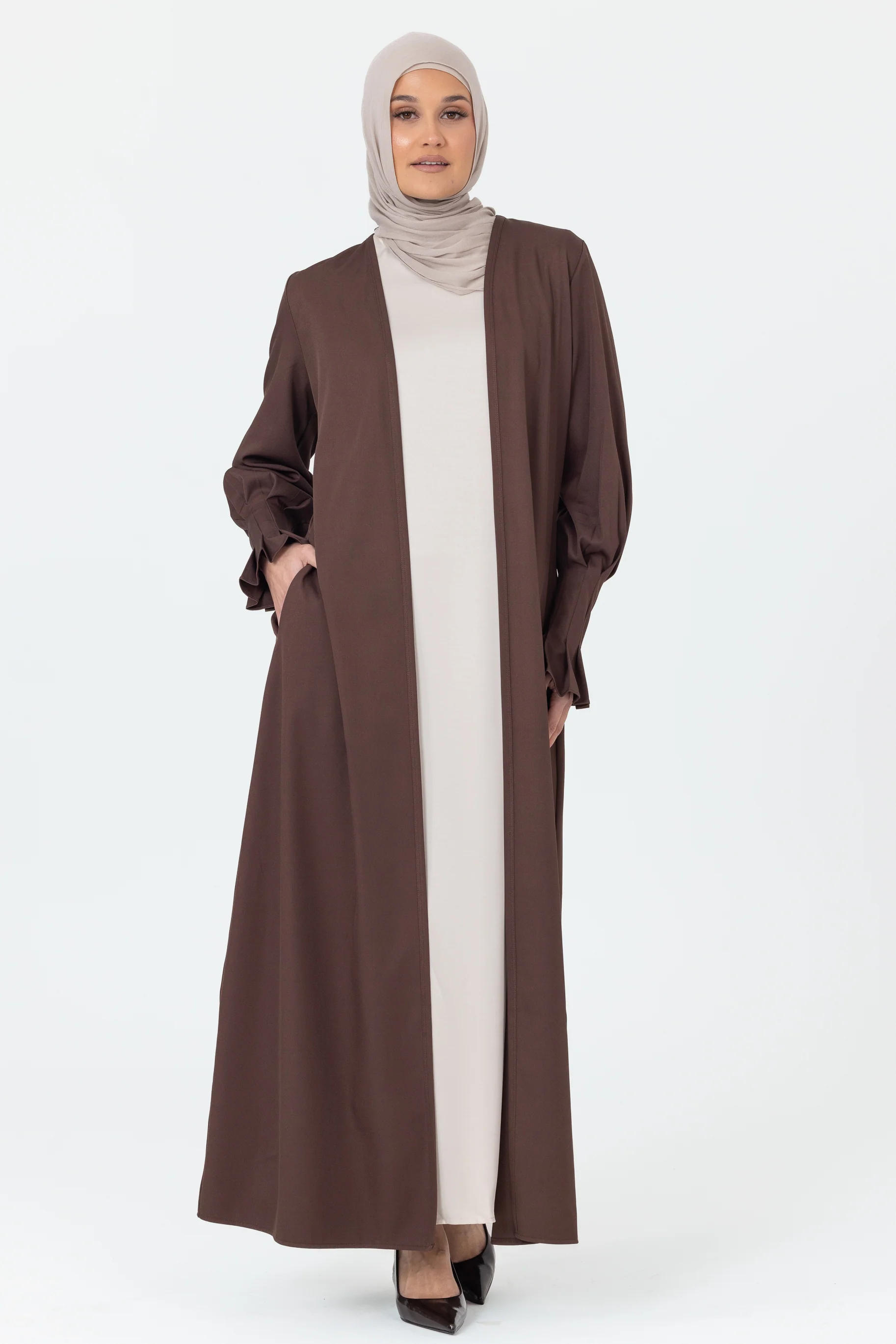 Mira Pleated Cuff Abaya - Espresso