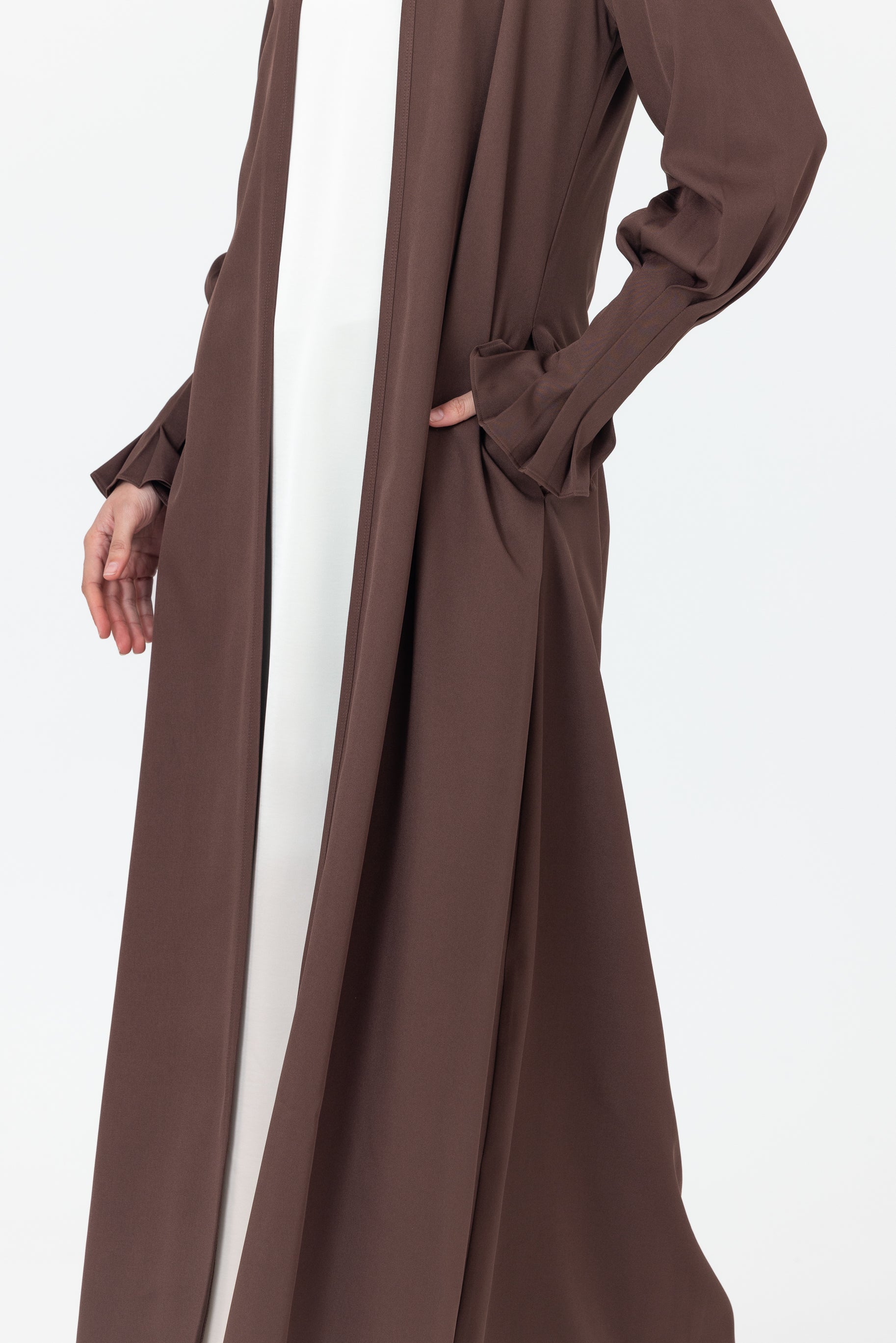 Mira Pleated Cuff Abaya - Espresso - Image 2