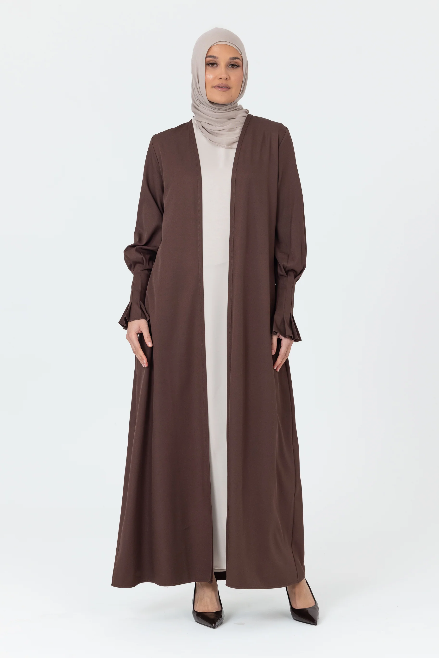Mira Pleated Cuff Abaya - Espresso - Image 3