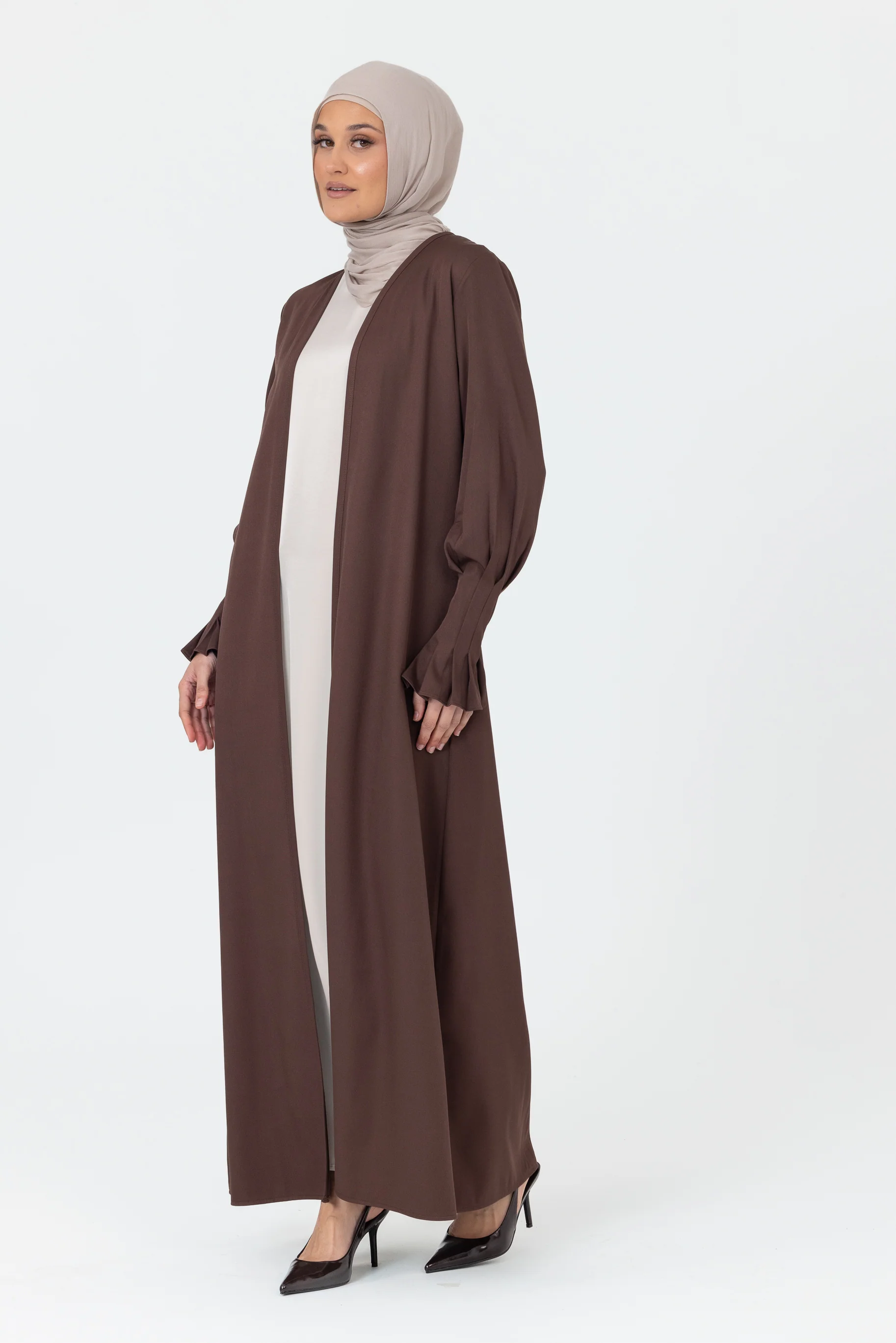 Mira Pleated Cuff Abaya - Espresso - Image 4