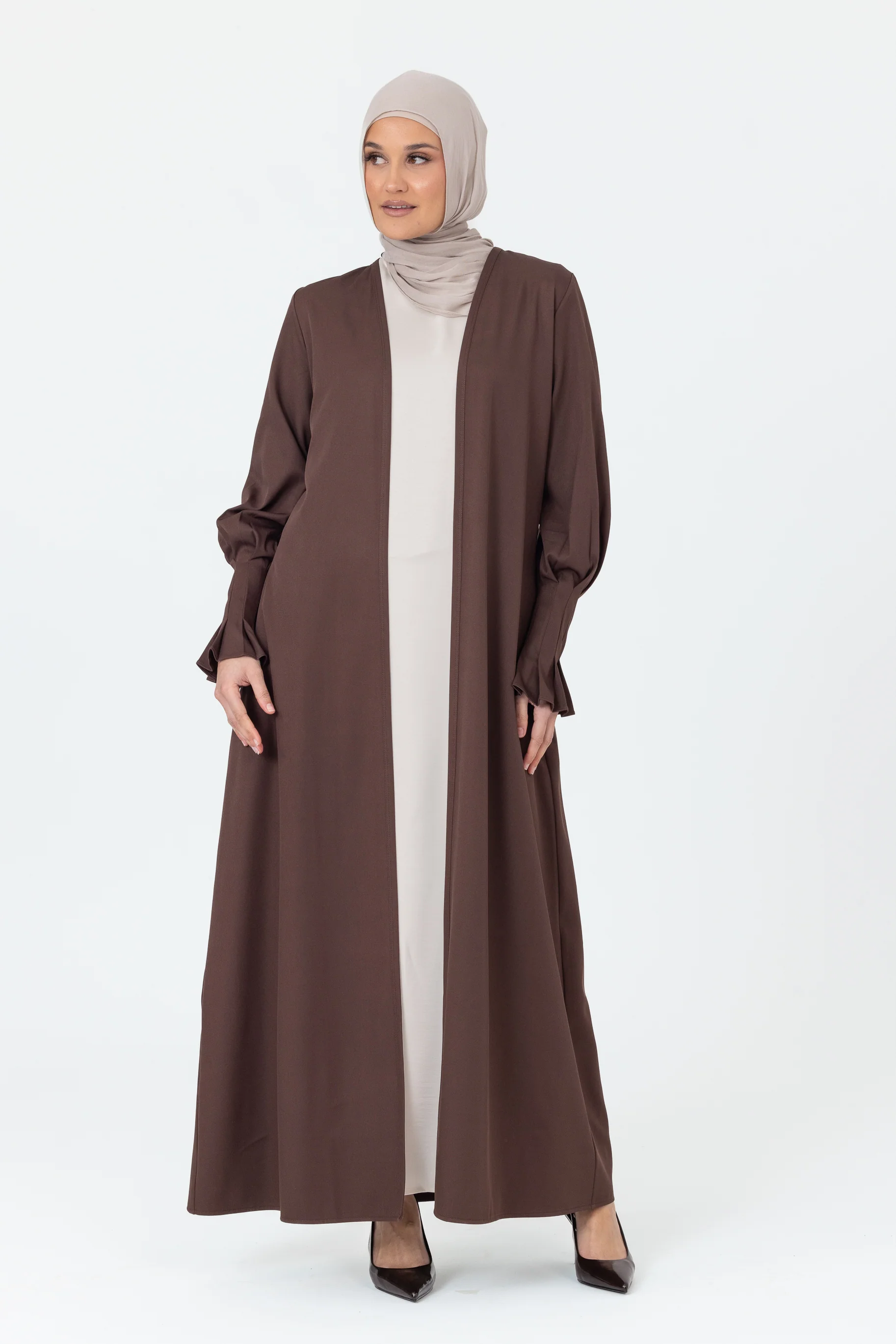 Mira Pleated Cuff Abaya - Espresso - Image 5
