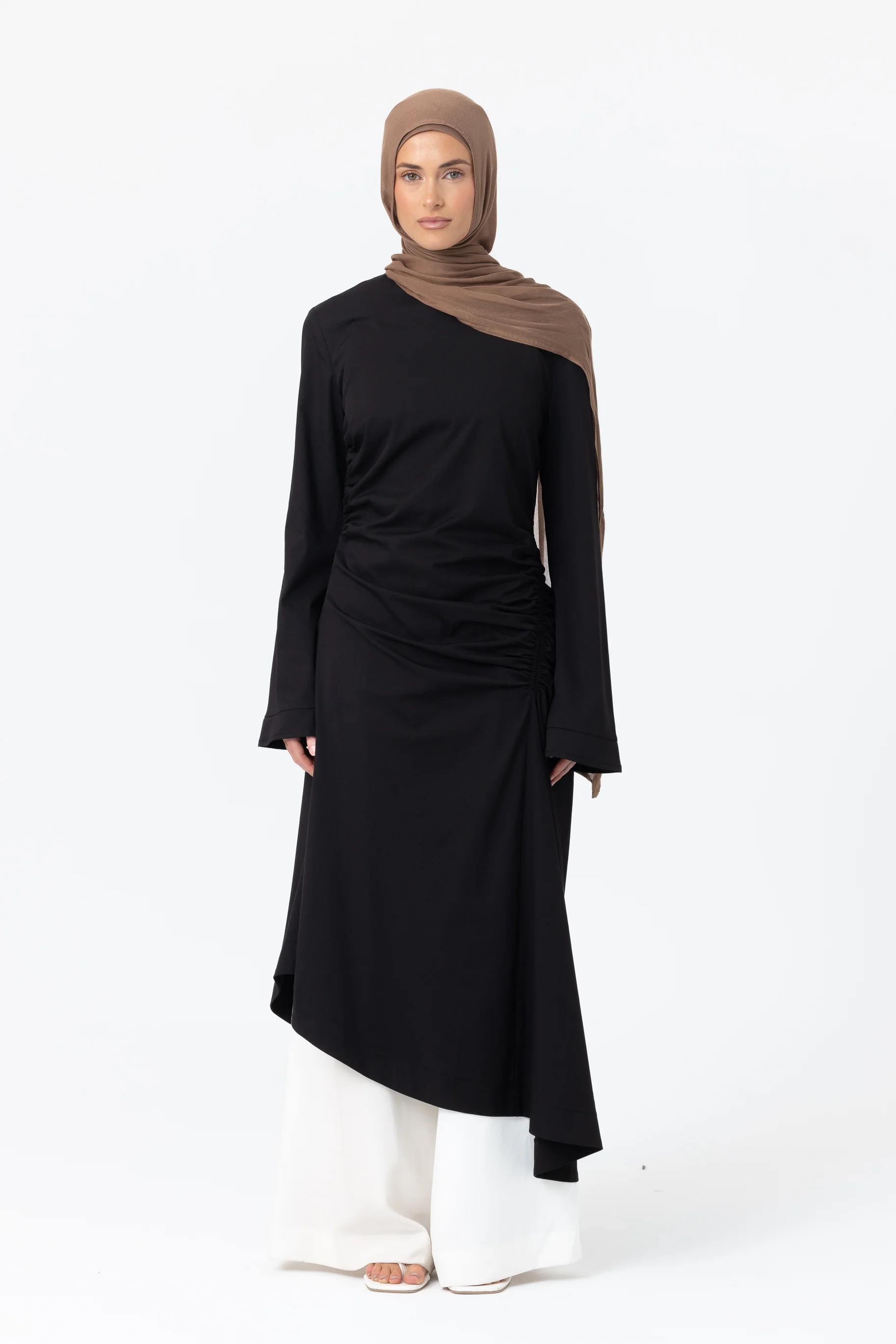 Ruched Asymmetric Tunic - Black
