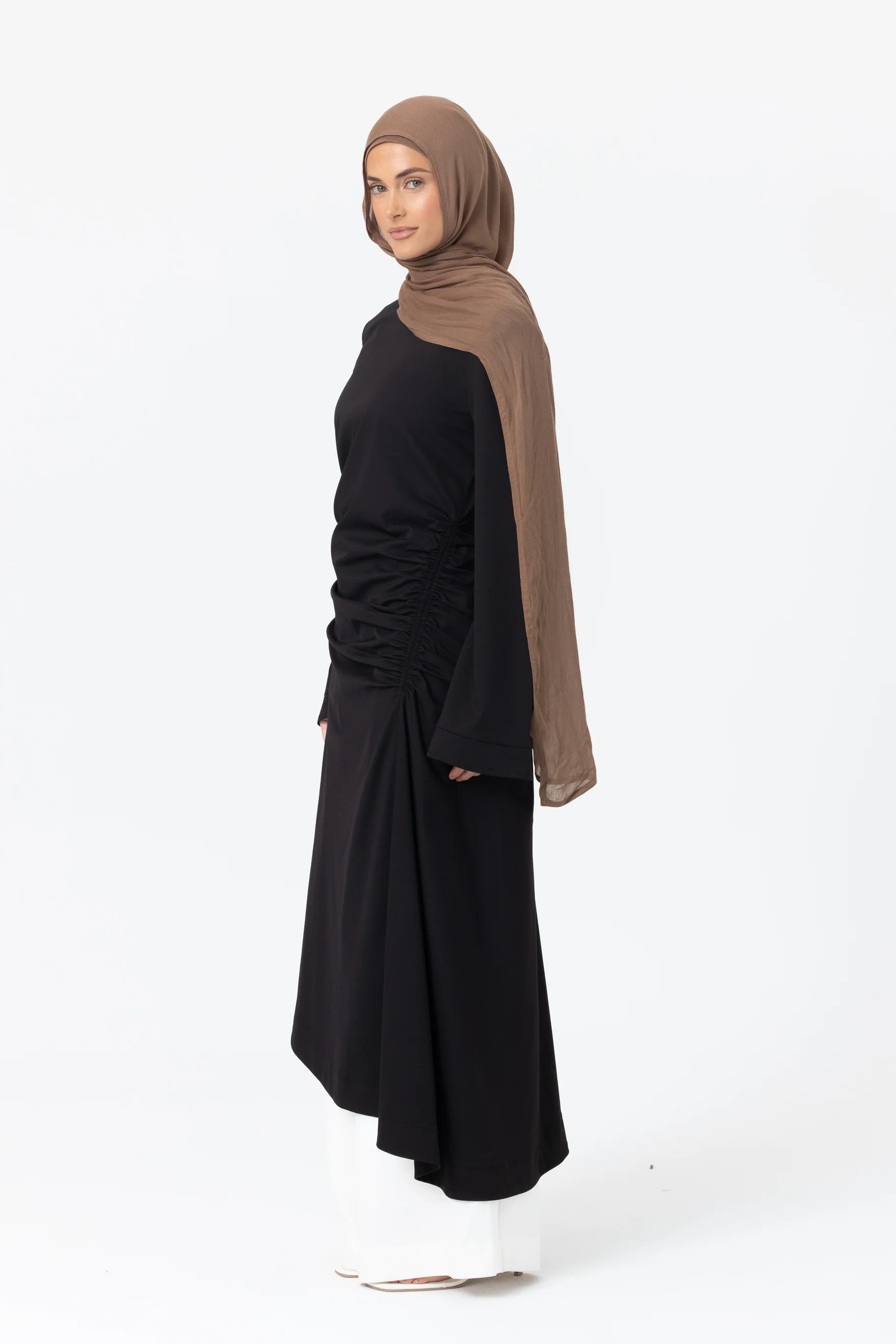 Ruched Asymmetric Tunic - Black - Image 2
