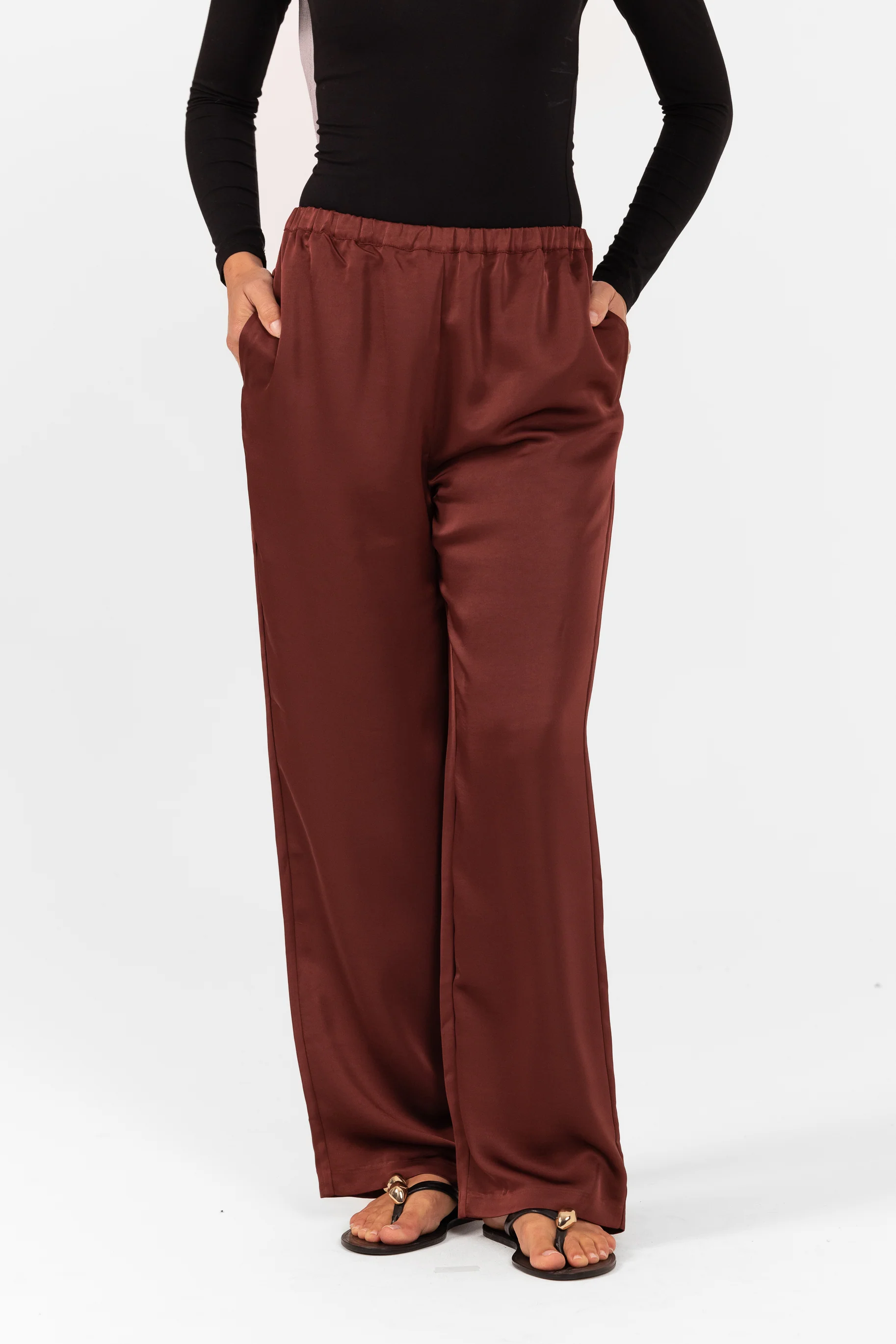Saylor Satin Pants - Burgundy - Image 3