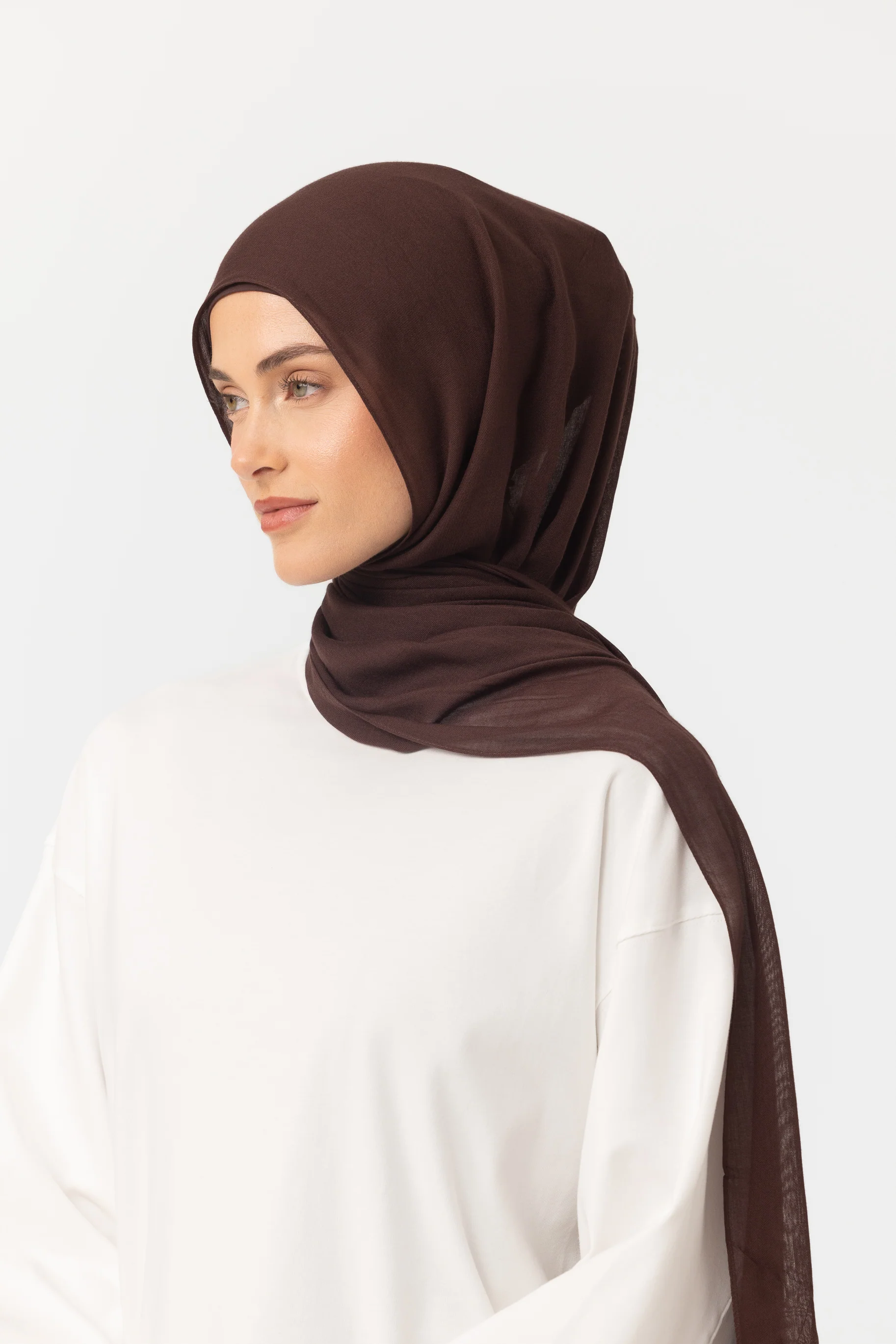 Single Stitched Modal Hijab Set - Chocolate - Image 3