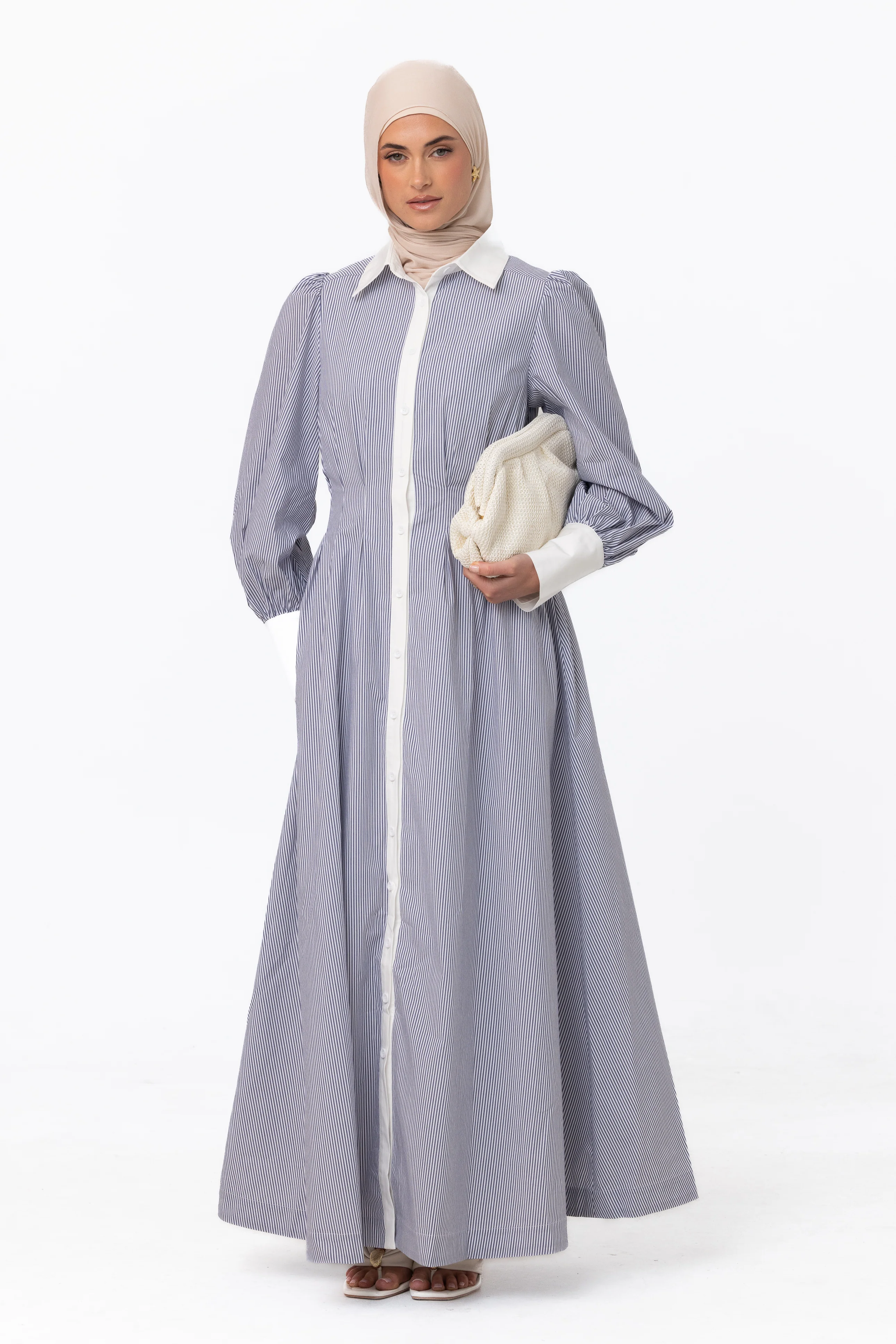 Stripe Button Up Dress - Ocean Blue - Image 3